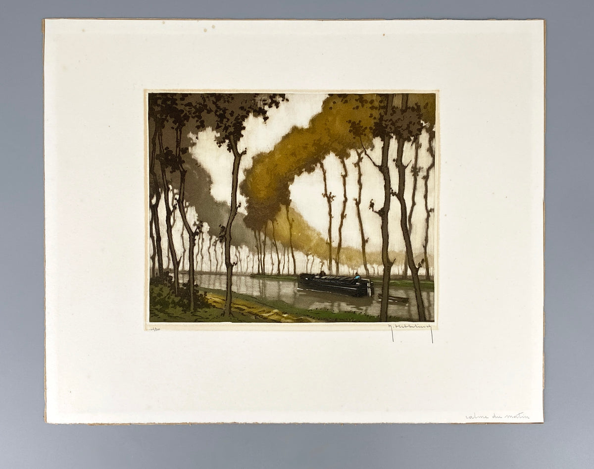 Aquatinta-Farbradierung "Calme du matin" von Robert Hebbelinck (geb. 1912), handsigniert und nummeriert
