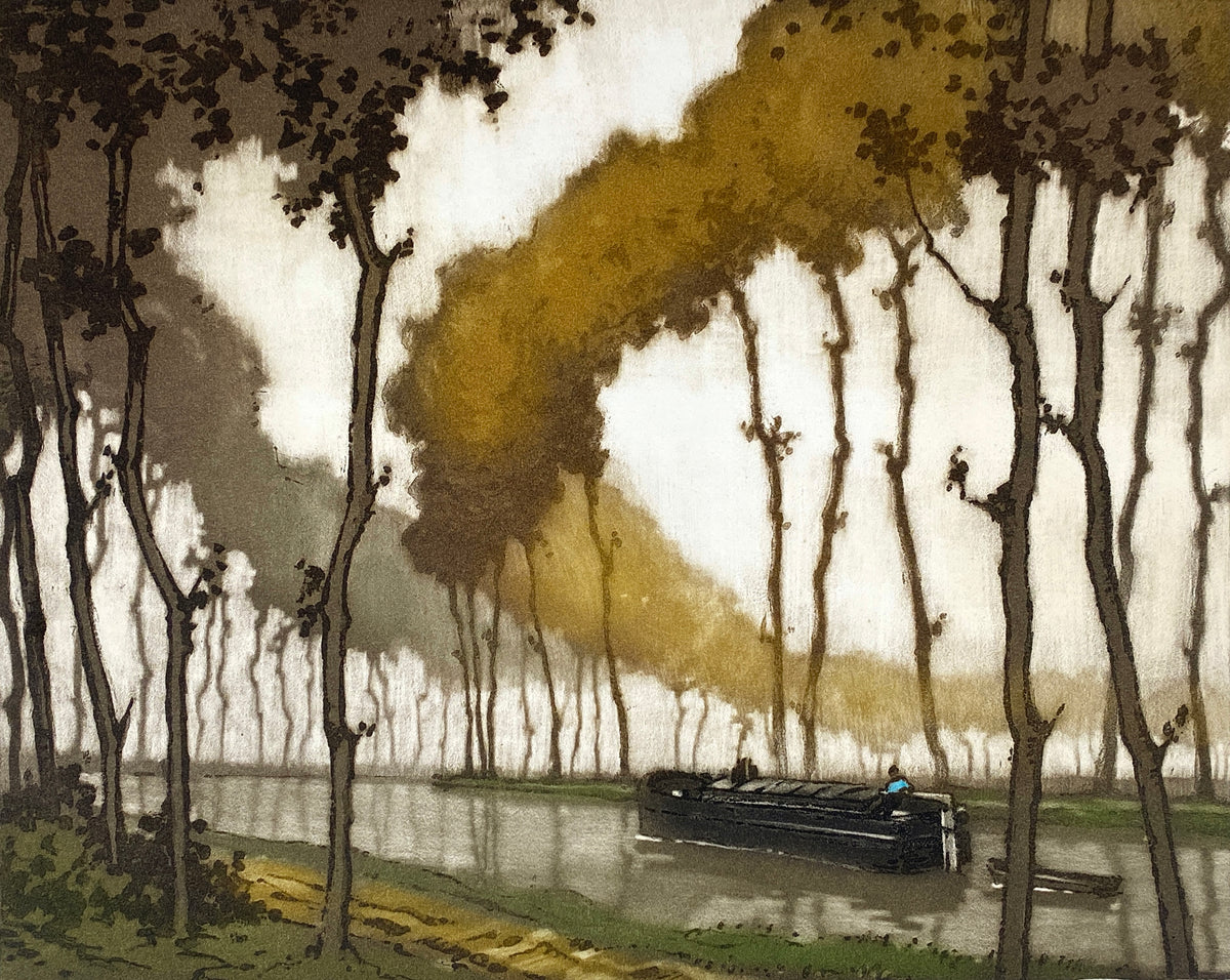 Aquatinta-Farbradierung "Calme du matin" von Robert Hebbelinck (geb. 1912), handsigniert und nummeriert