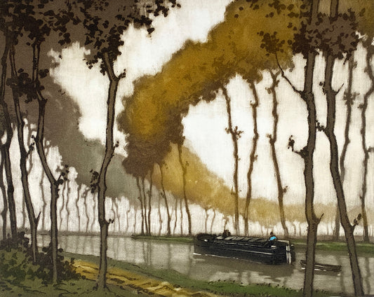 Aquatinta-Farbradierung "Calme du matin" von Robert Hebbelinck (geb. 1912), handsigniert und nummeriert