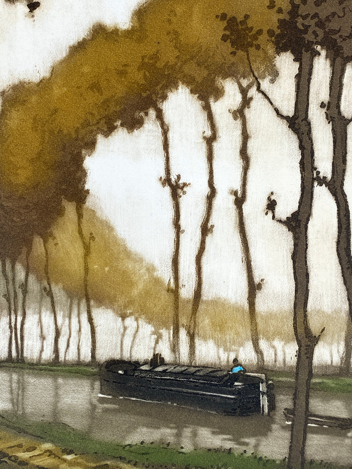 Aquatinta-Farbradierung "Calme du matin" von Robert Hebbelinck (geb. 1912), handsigniert und nummeriert