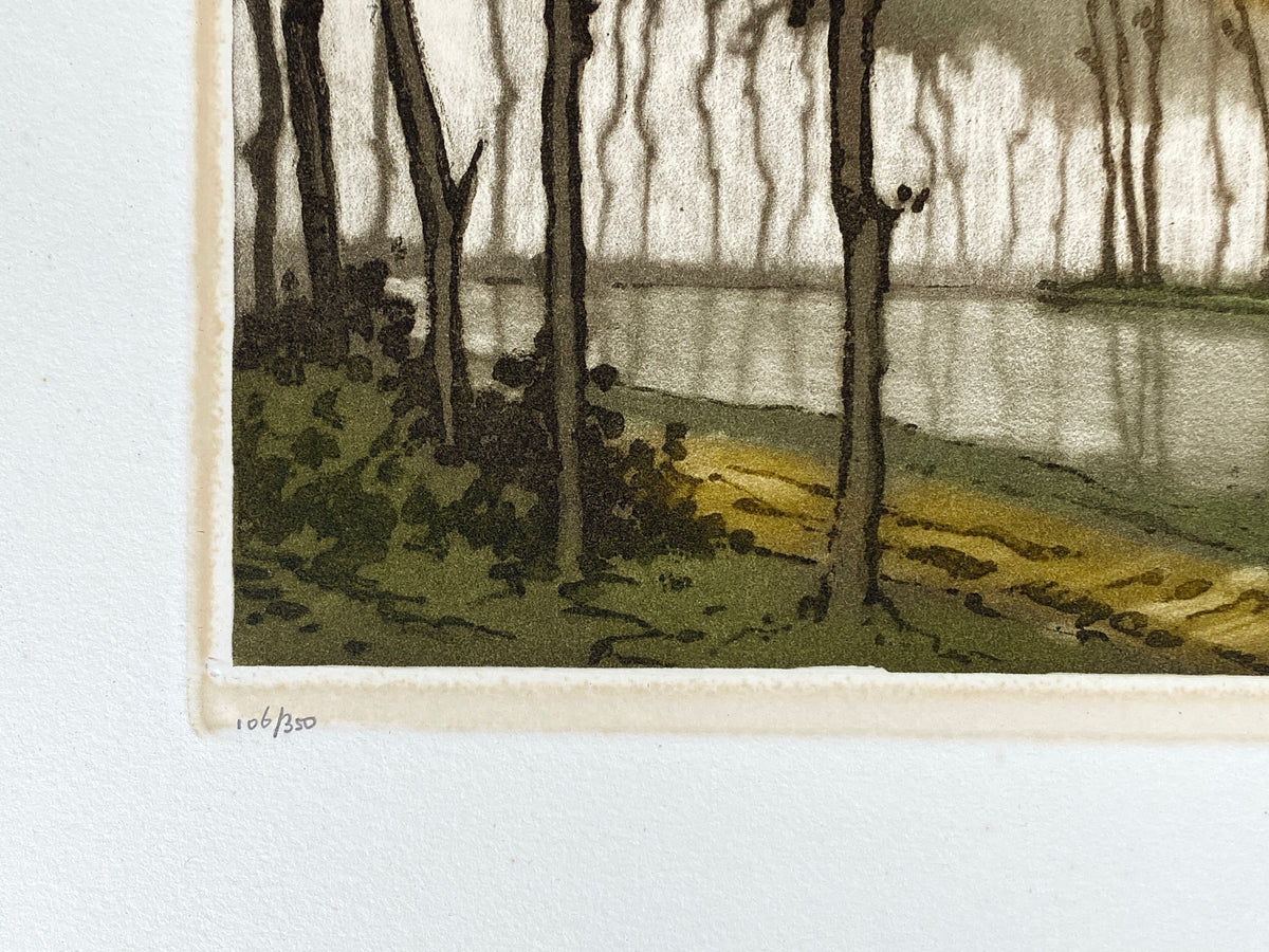 Aquatinta-Farbradierung "Calme du matin" von Robert Hebbelinck (geb. 1912), handsigniert und nummeriert
