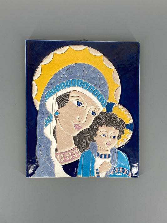 Ikone "Madonna mit dem Christkind" aus glasierter Keramik, Italien