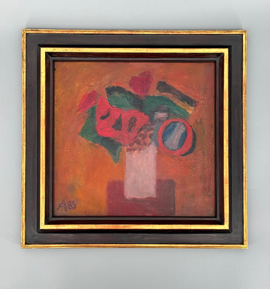 Ölgemälde "Phantasieblumen auf braunem Grund" von Arnold Fiedler, 1983 (G 399)