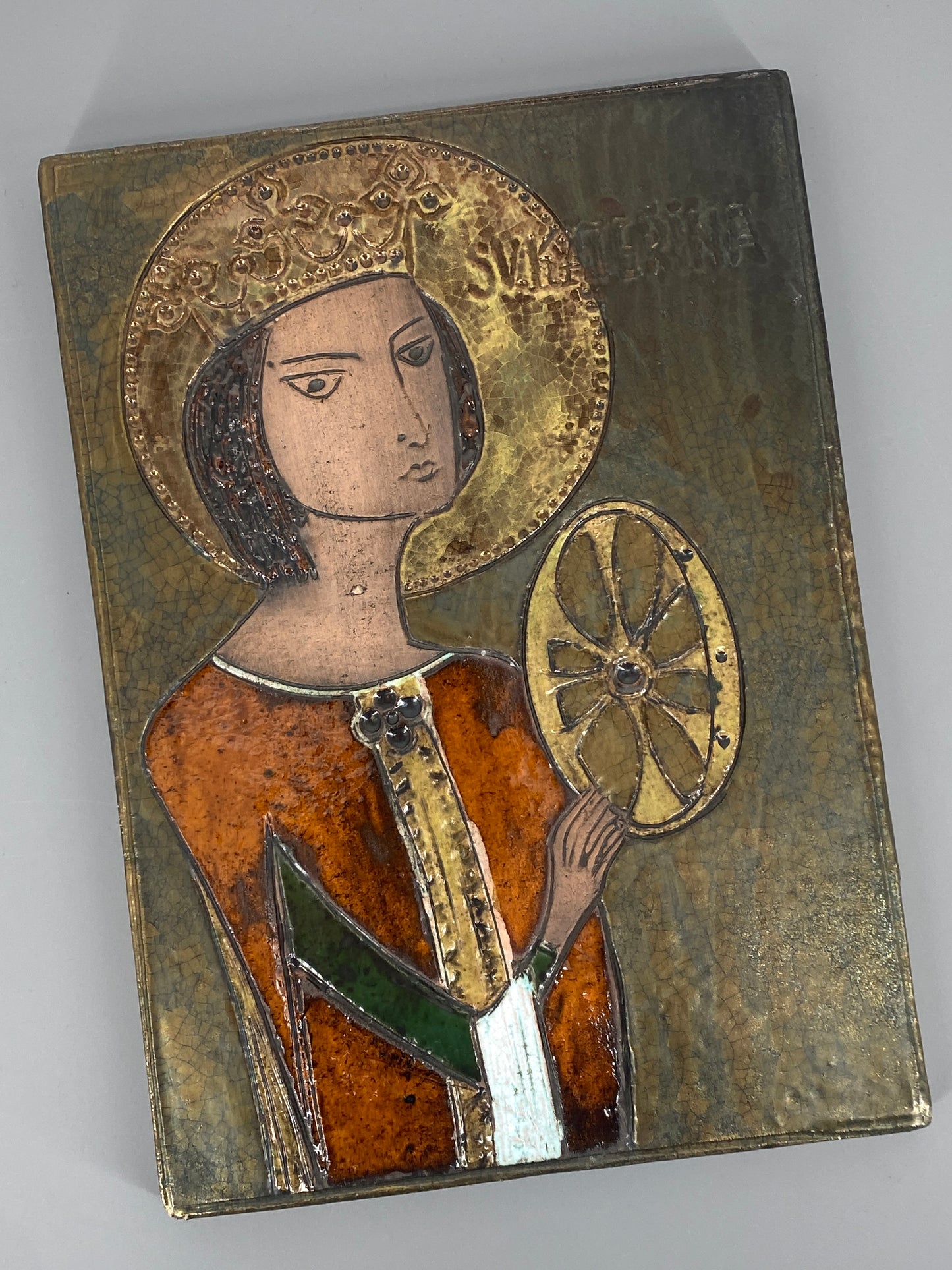 Ikone mit Heiliger Katharina von Alexandrien aus Tschechien, aus glasiertem Ton