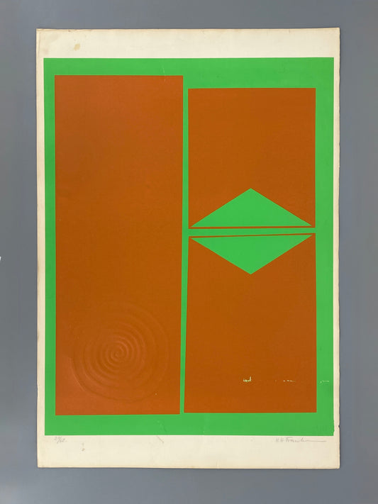 Nummerierter Siebdruck in Orange und Neongrün mit Prägedruck von Karl-Heinz Franke (1916‒2006)