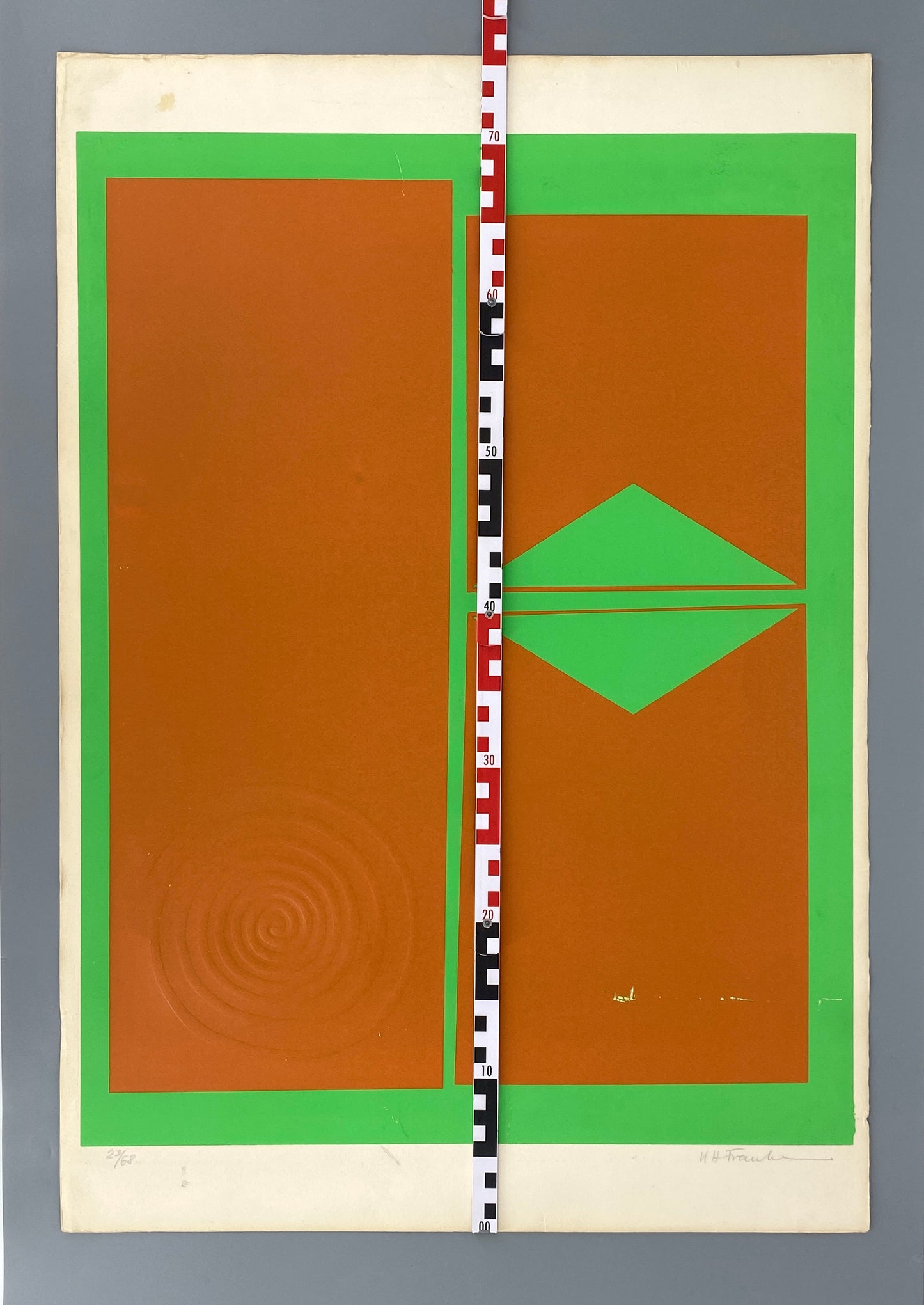 Nummerierter Siebdruck in Orange und Neongrün mit Prägedruck von Karl-Heinz Franke (1916‒2006)