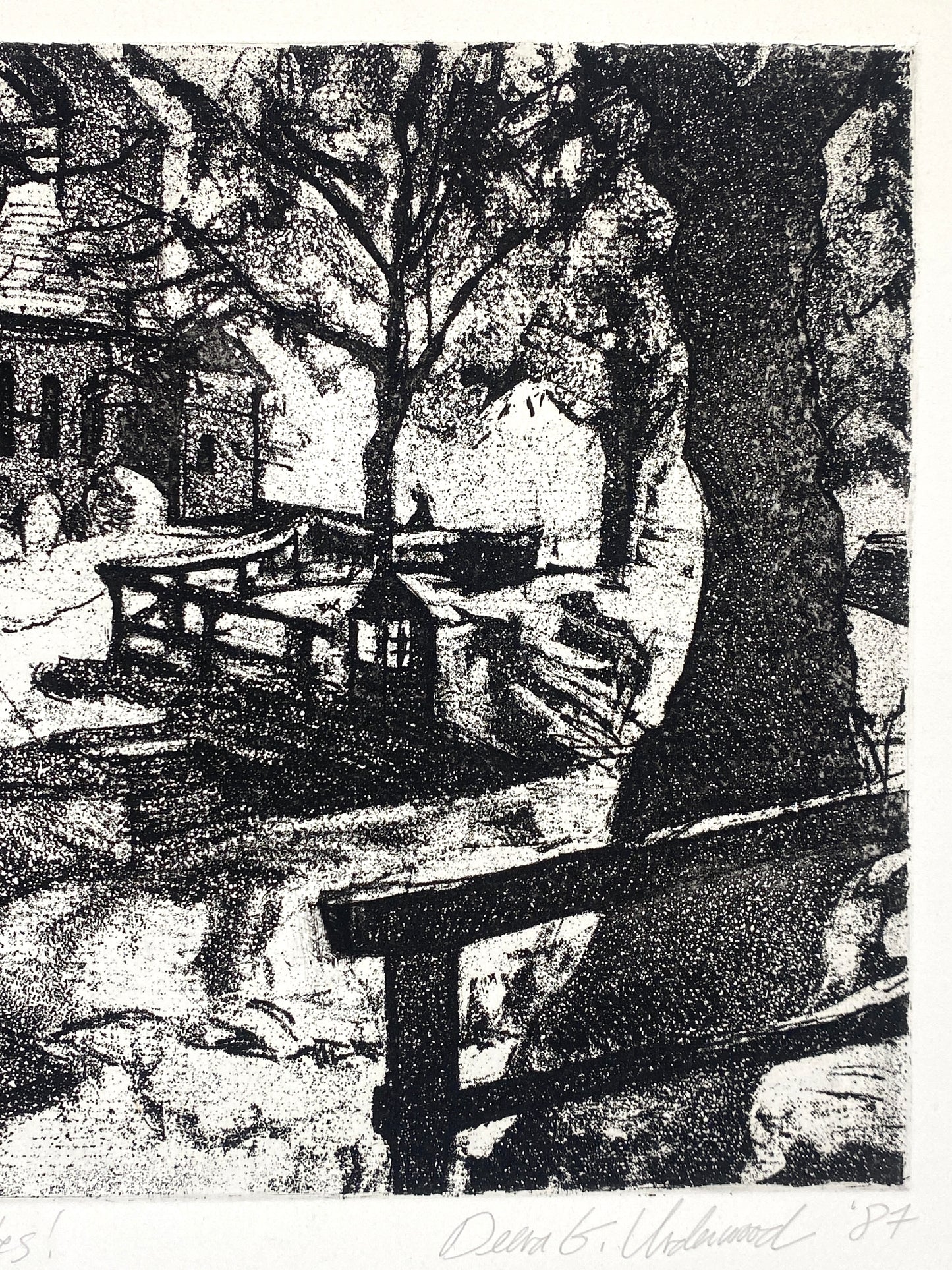 Signierte und nummerierte Aquatintaradierung "Garten" von Deena Underwood mit Widmung, 1987