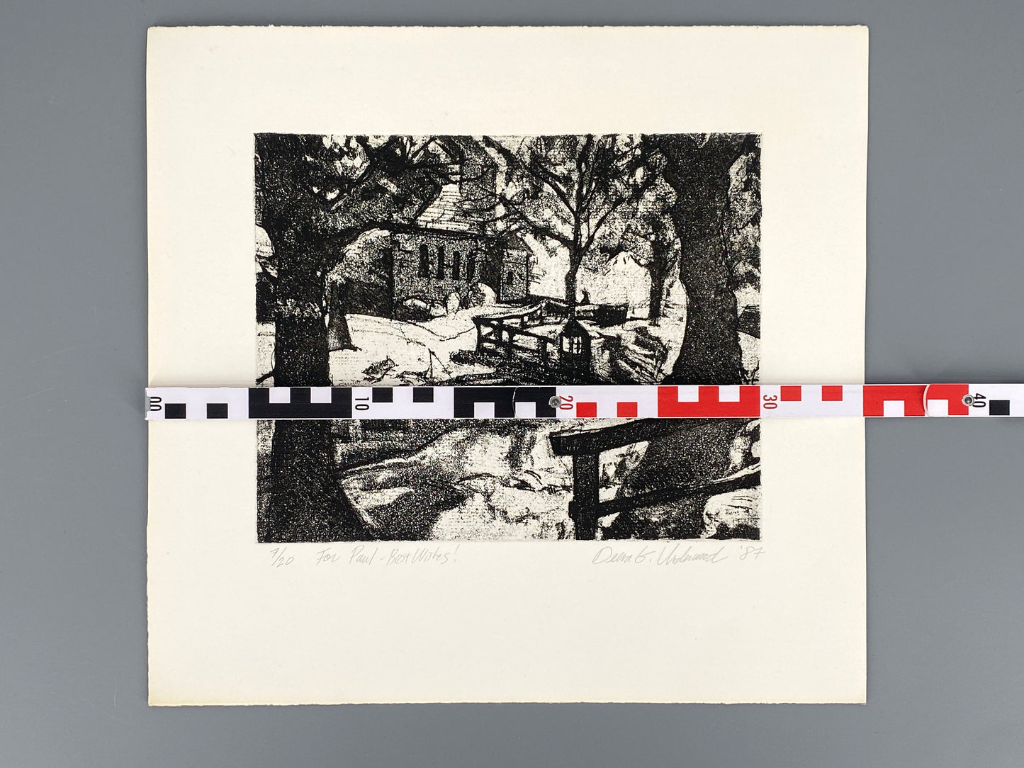 Signierte und nummerierte Aquatintaradierung "Garten" von Deena Underwood mit Widmung, 1987