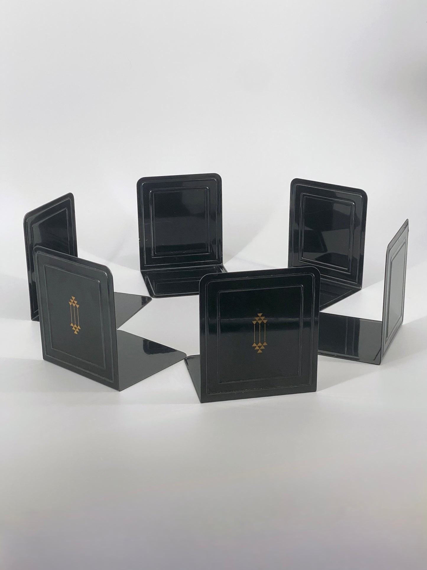 6 Buchstützen von Soennecken aus schwarz lackiertem Metall, Art Deco