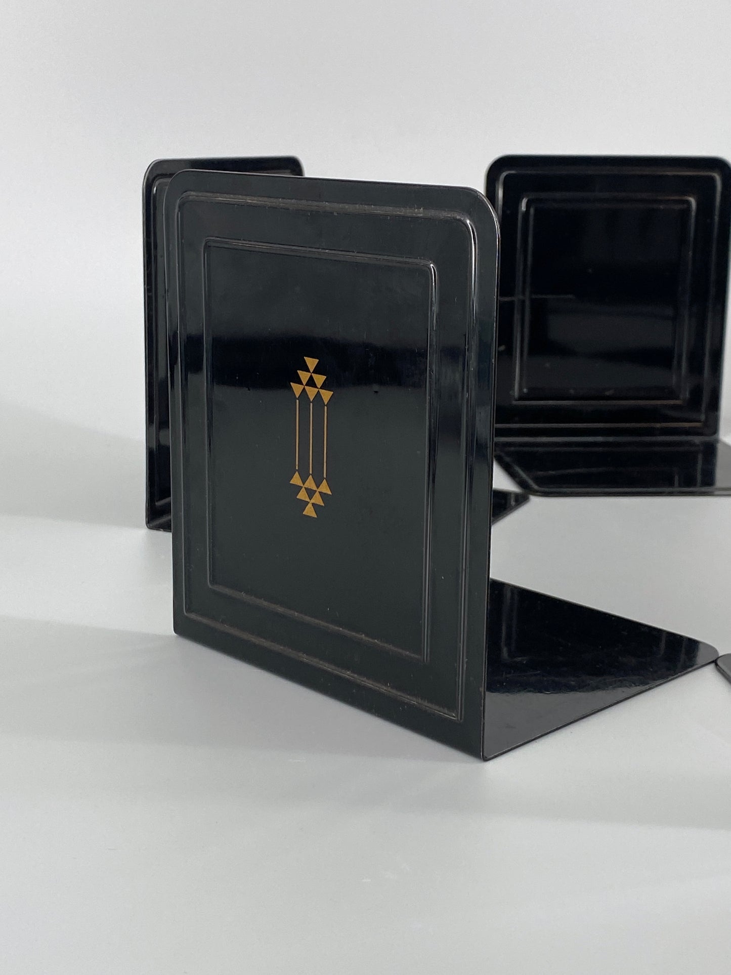 6 Buchstützen von Soennecken aus schwarz lackiertem Metall, Art Deco