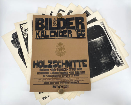 Signierte Holzschnittblätter des Bilderkalenders 1966 von Werkstatt Rixdorfer Drucke, Berlin