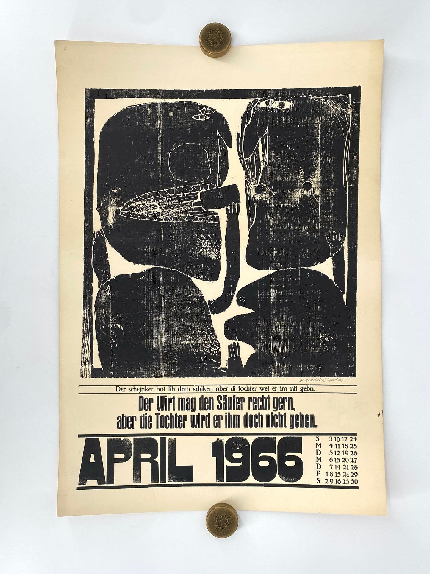 Signierte Holzschnittblätter des Bilderkalenders 1966 von Werkstatt Rixdorfer Drucke, Berlin