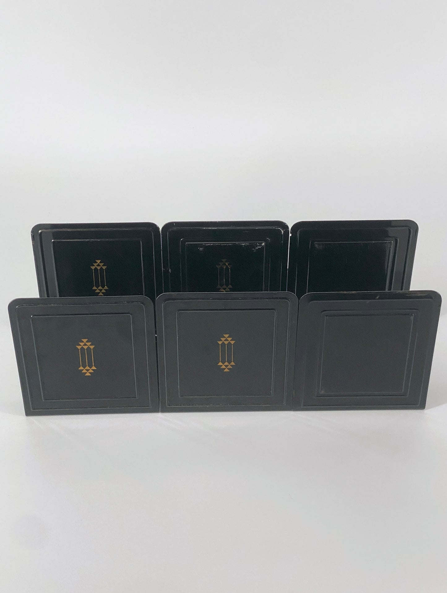 6 Buchstützen von Soennecken aus schwarz lackiertem Metall, Art Deco