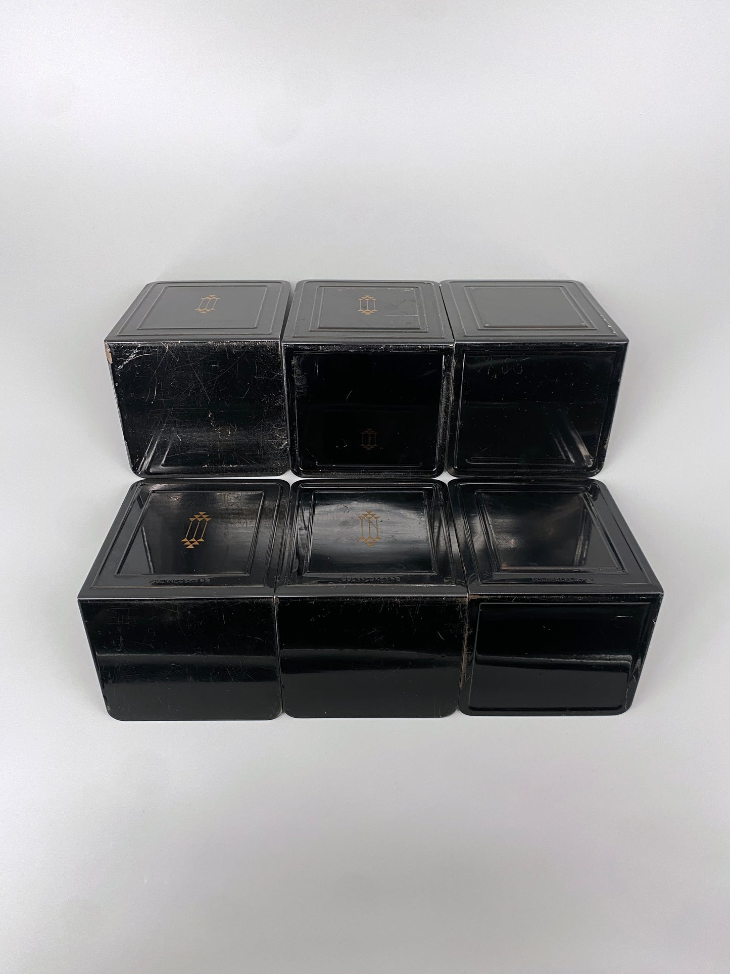 6 Buchstützen von Soennecken aus schwarz lackiertem Metall, Art Deco