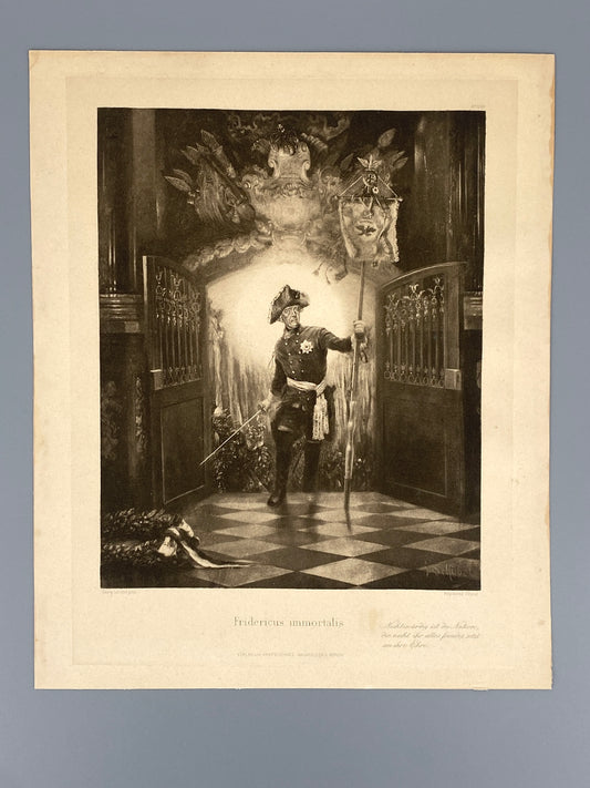 Antike Heliogravüre "Fridericus immortalis" von Georg Schöbel (1858–1928), um 1900