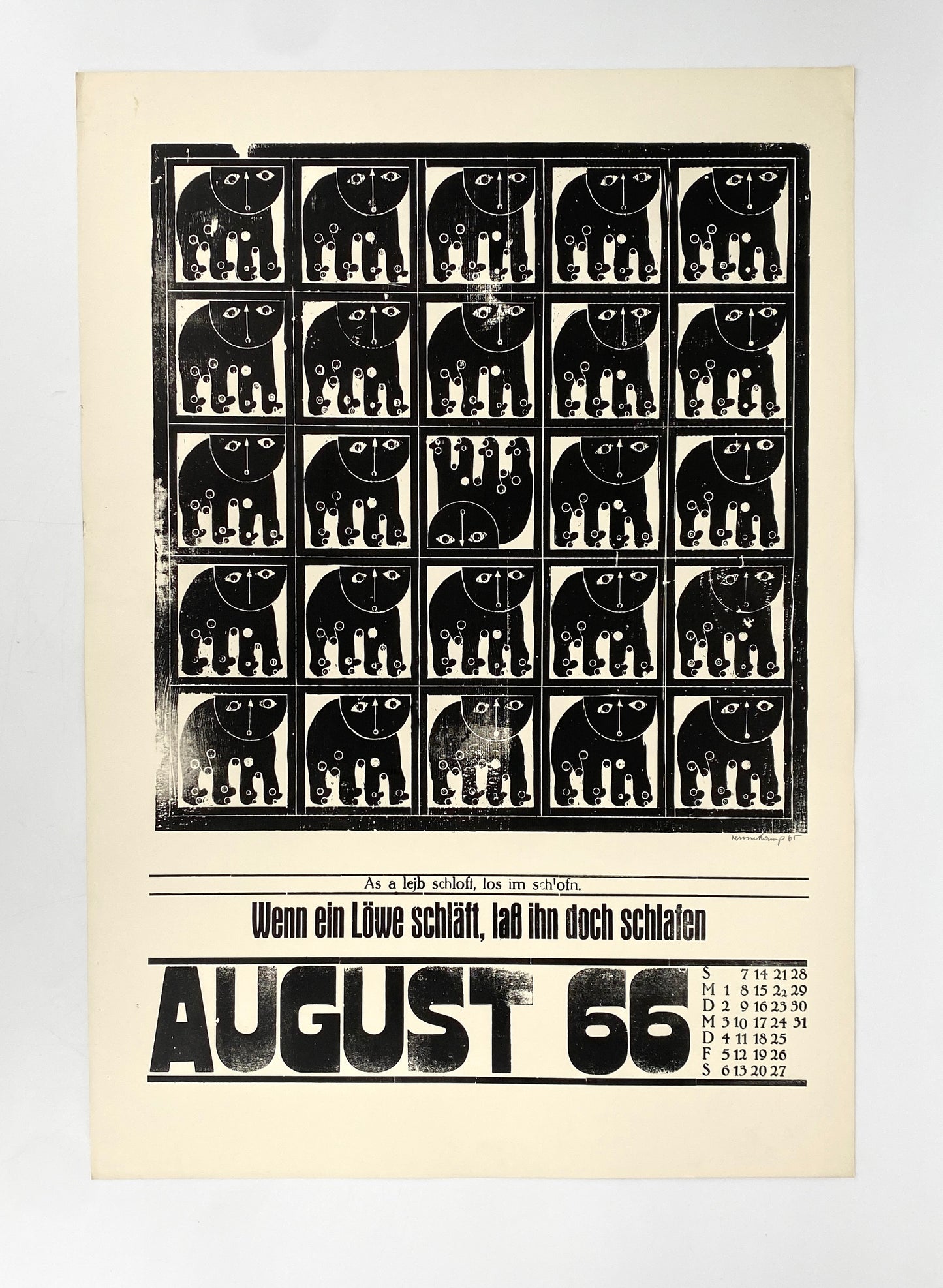 Signierte Holzschnittblätter des Bilderkalenders 1966 von Werkstatt Rixdorfer Drucke, Berlin