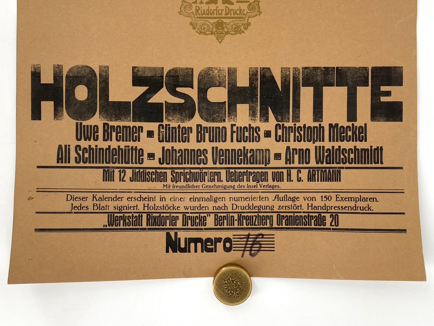Signierte Holzschnittblätter des Bilderkalenders 1966 von Werkstatt Rixdorfer Drucke, Berlin