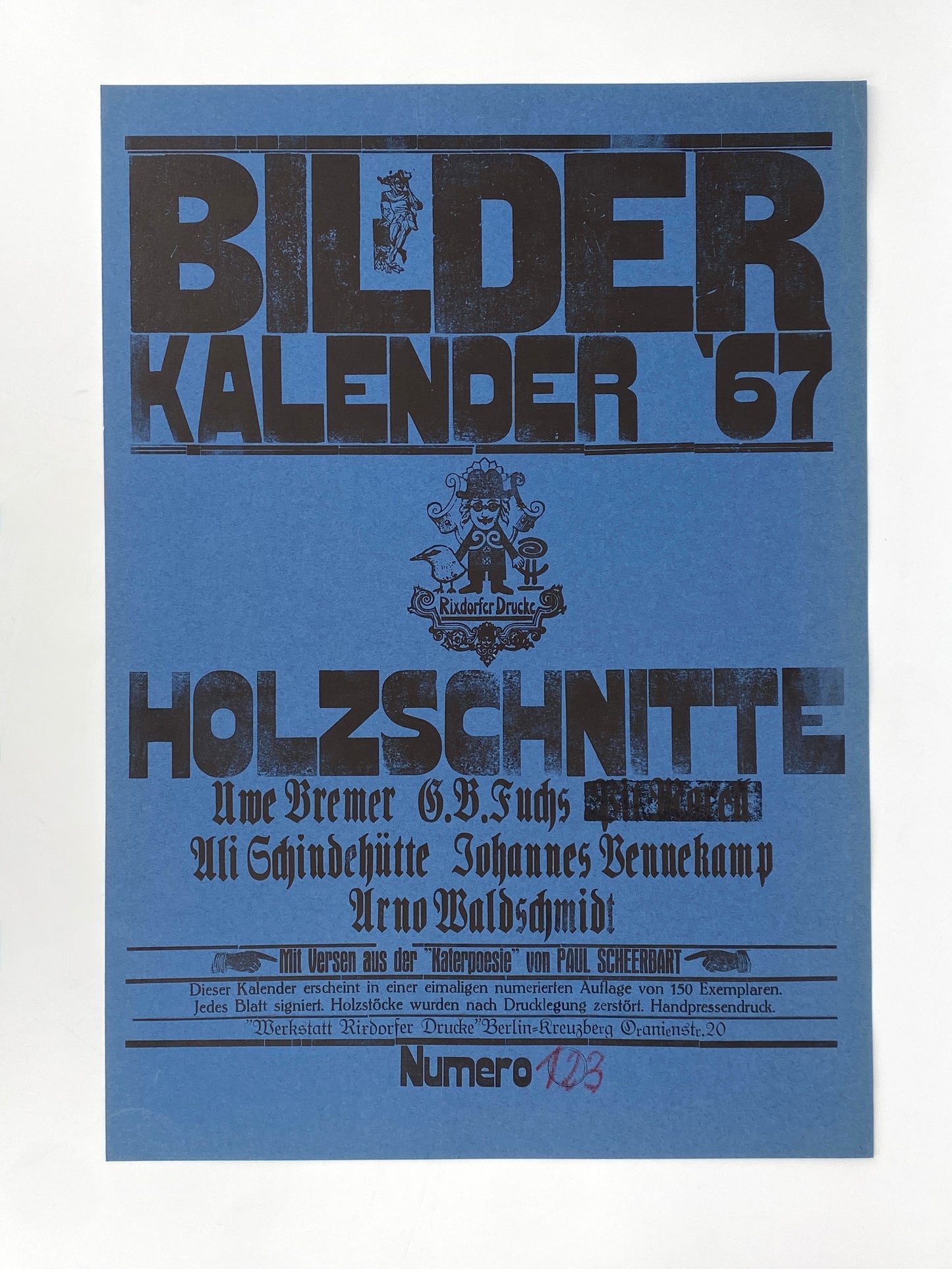 Signierte Holzschnittblätter des Bilderkalenders 1967 von Werkstatt Rixdorfer Drucke, Berlin