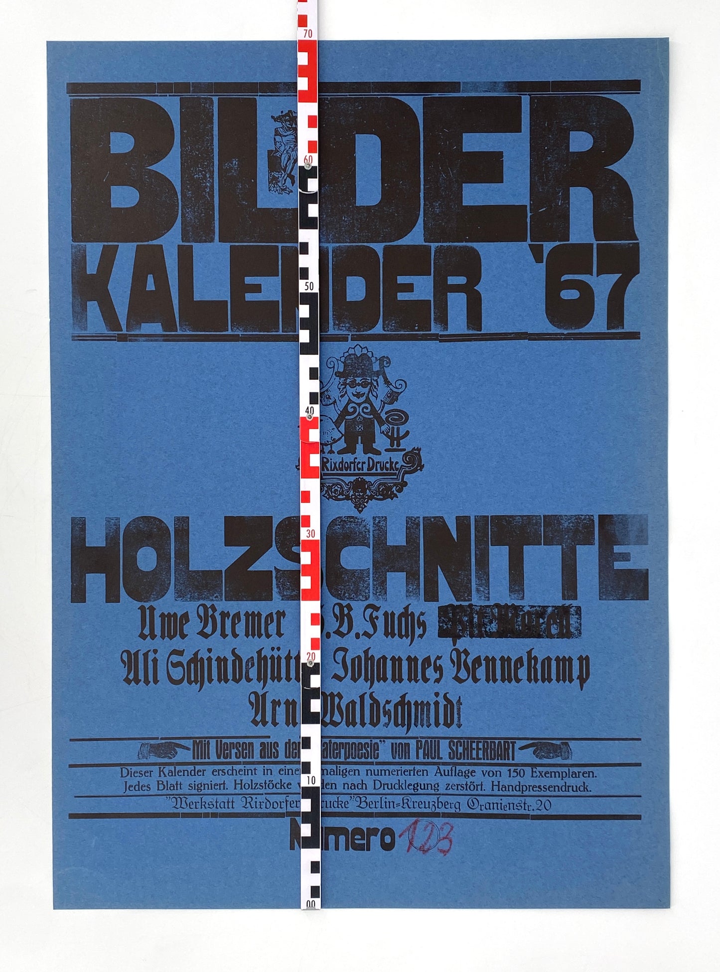 Signierte Holzschnittblätter des Bilderkalenders 1967 von Werkstatt Rixdorfer Drucke, Berlin