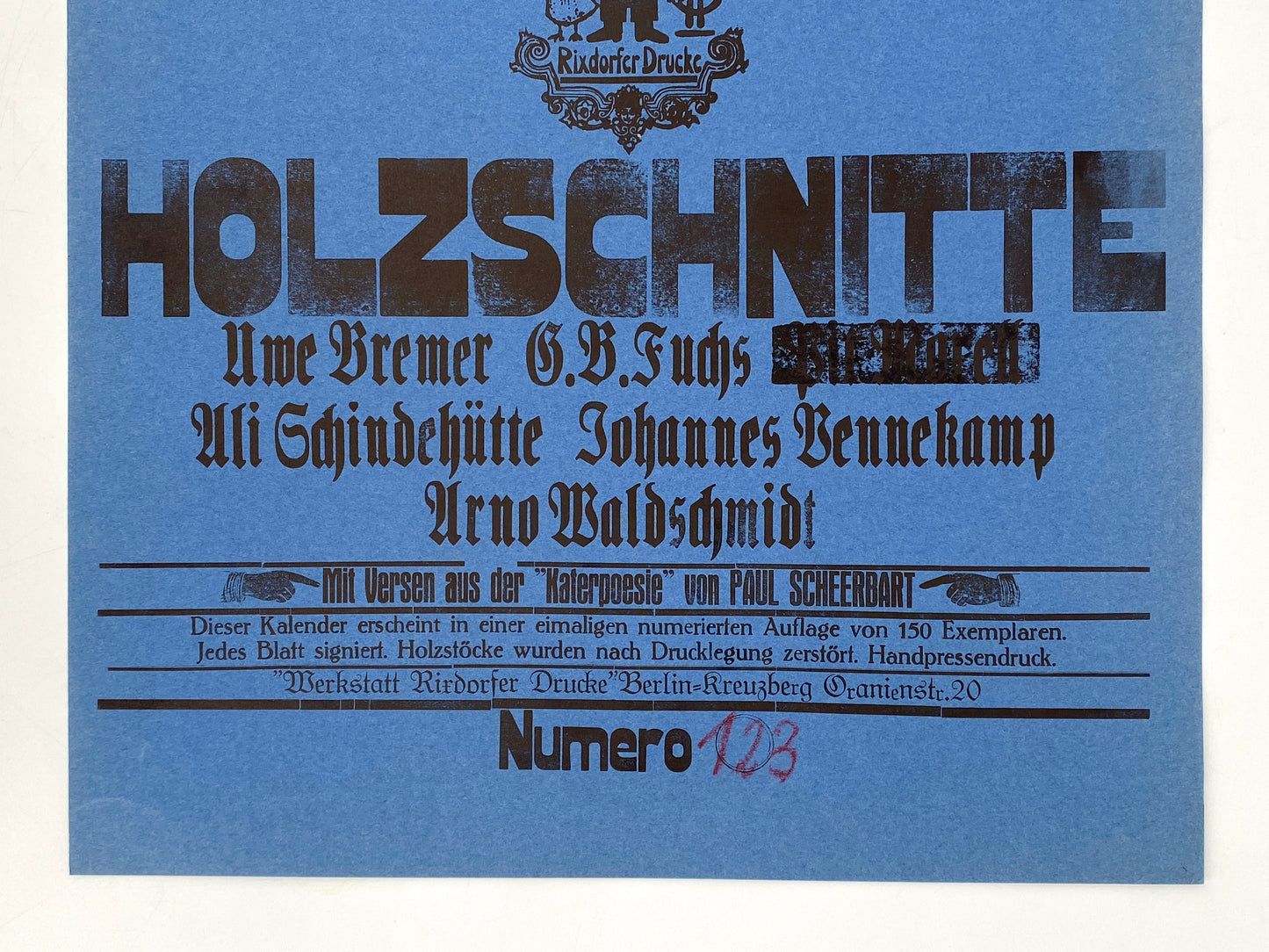 Signierte Holzschnittblätter des Bilderkalenders 1967 von Werkstatt Rixdorfer Drucke, Berlin