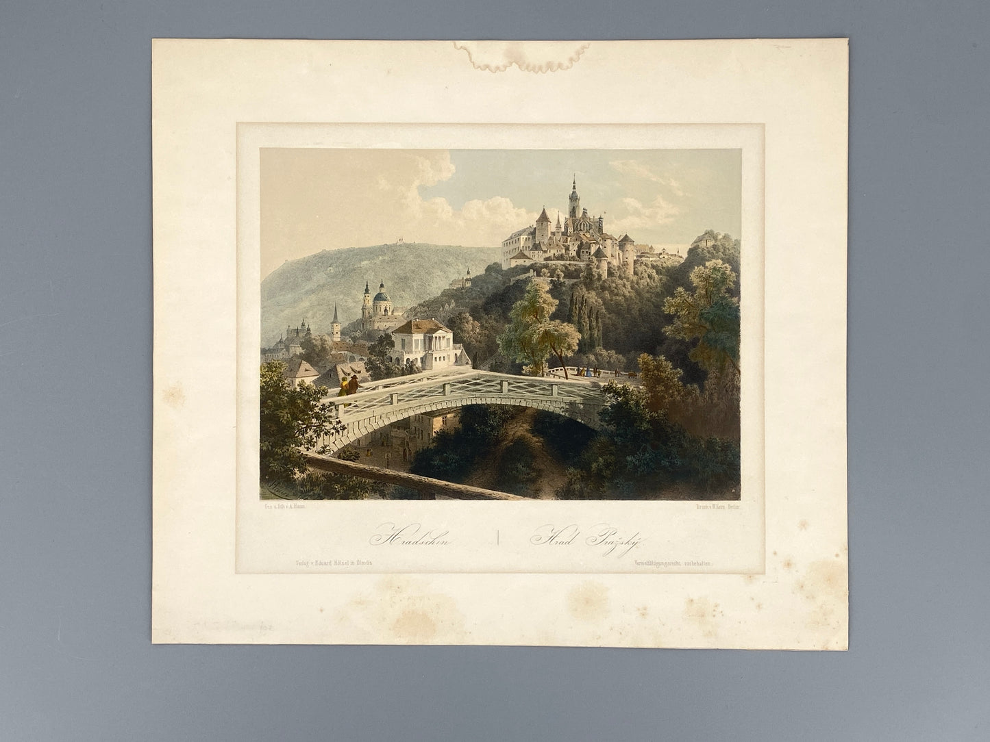 Antike, handkolorierte Lithografie "Prag, Hradschin" von August Carl Haun (1815–1894), 1850