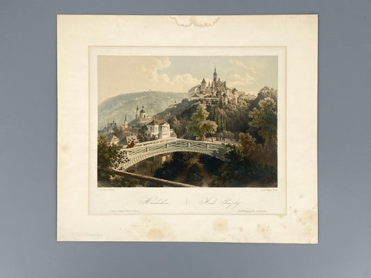 Antike, handkolorierte Lithografie "Prag, Hradschin" von August Carl Haun (1815–1894), 1850