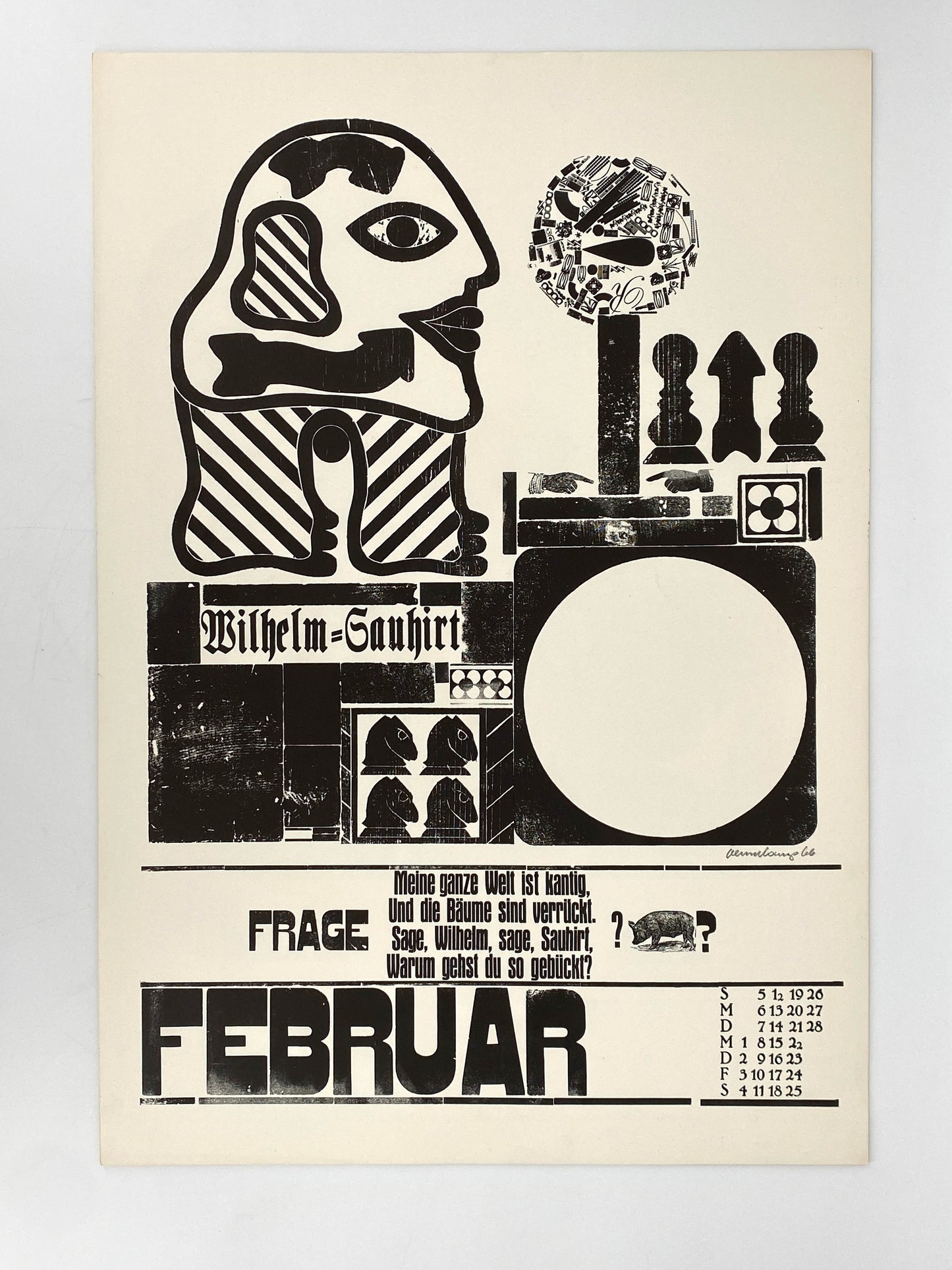 Signierte Holzschnittblätter des Bilderkalenders 1967 von Werkstatt Rixdorfer Drucke, Berlin