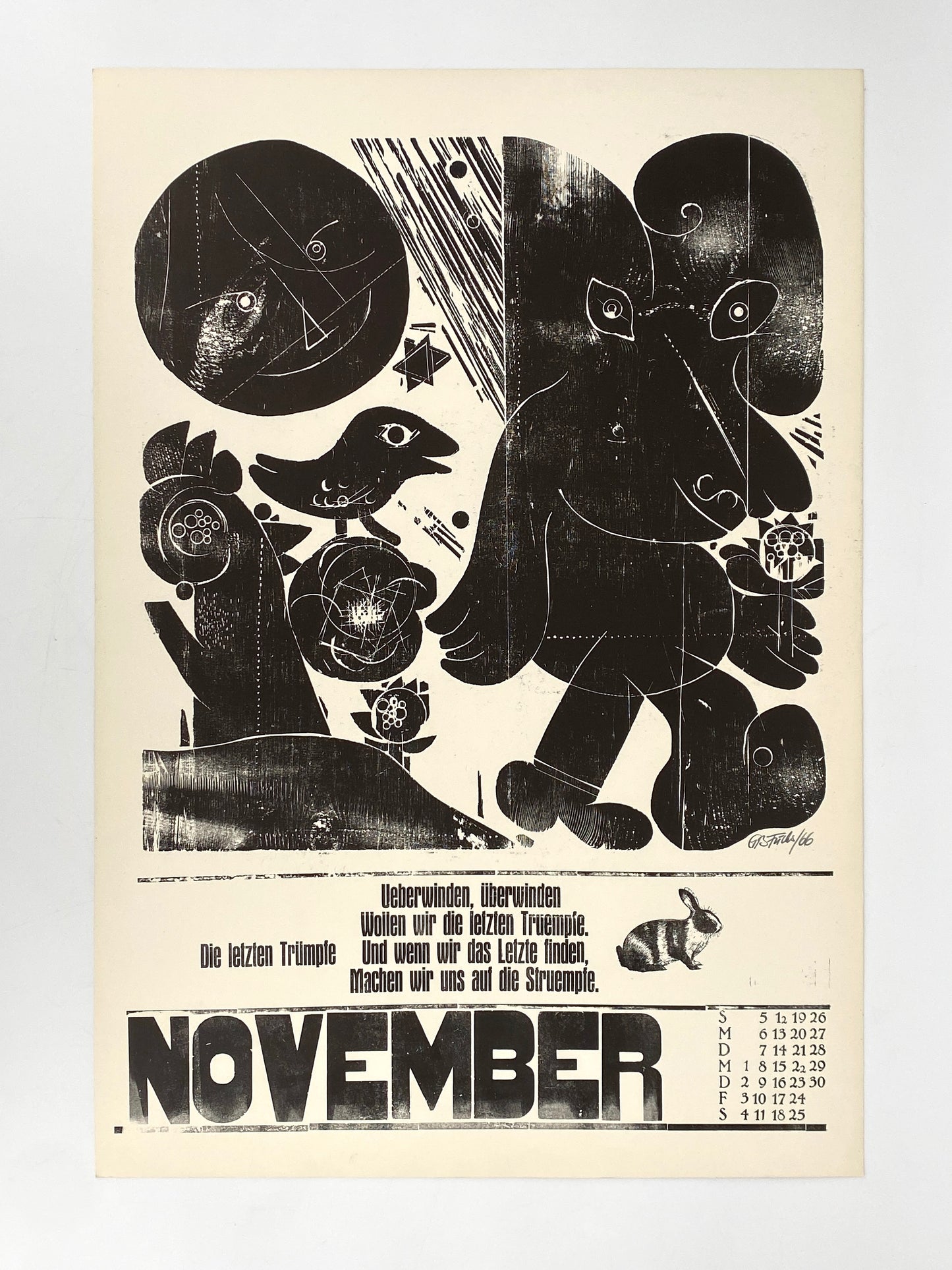 Signierte Holzschnittblätter des Bilderkalenders 1967 von Werkstatt Rixdorfer Drucke, Berlin