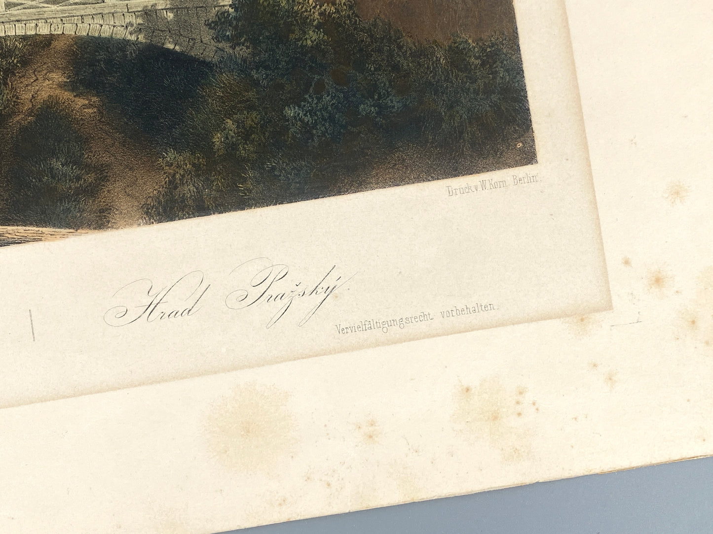 Antike, handkolorierte Lithografie "Prag, Hradschin" von August Carl Haun (1815–1894), 1850