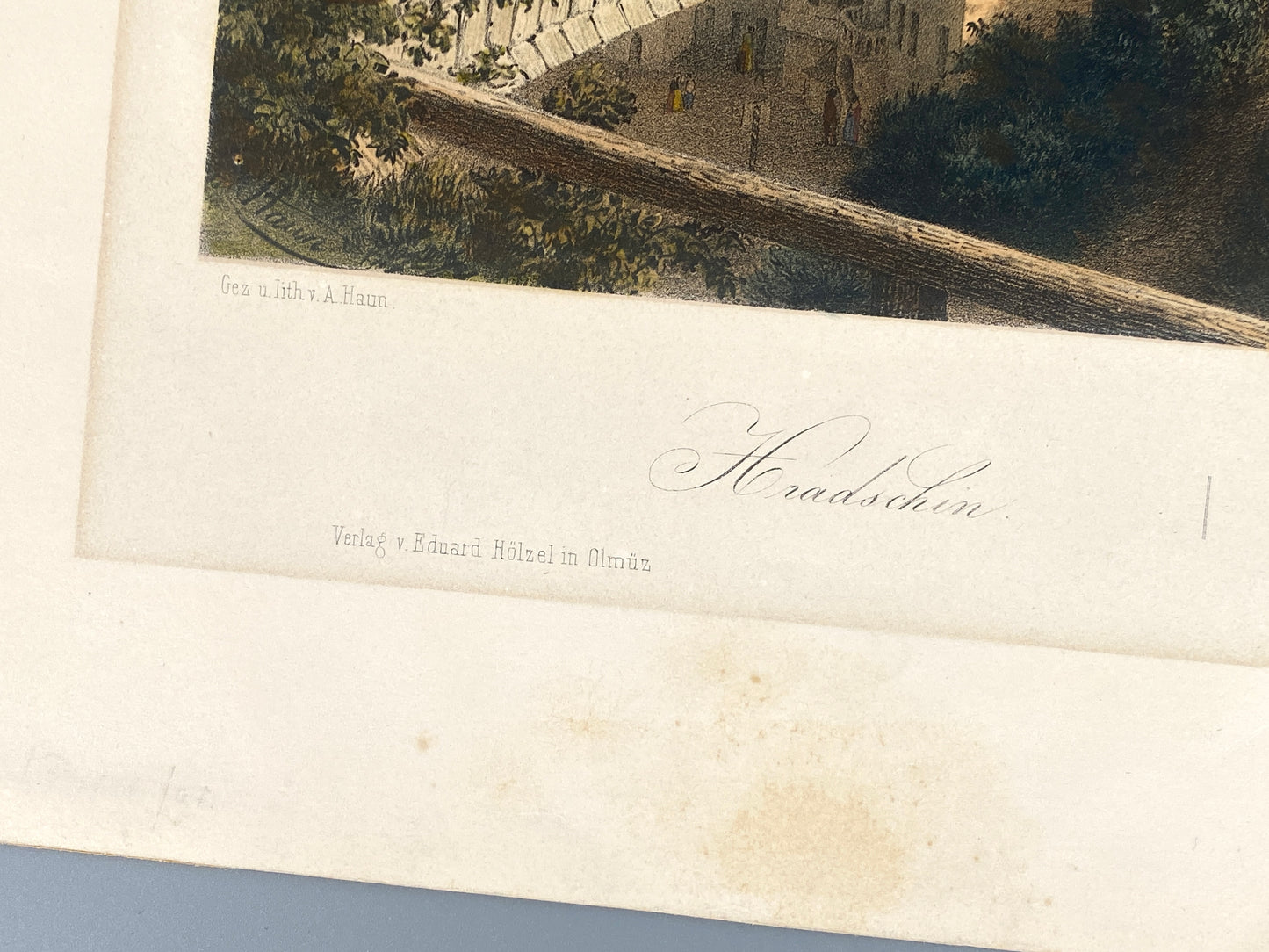 Antike, handkolorierte Lithografie "Prag, Hradschin" von August Carl Haun (1815–1894), 1850