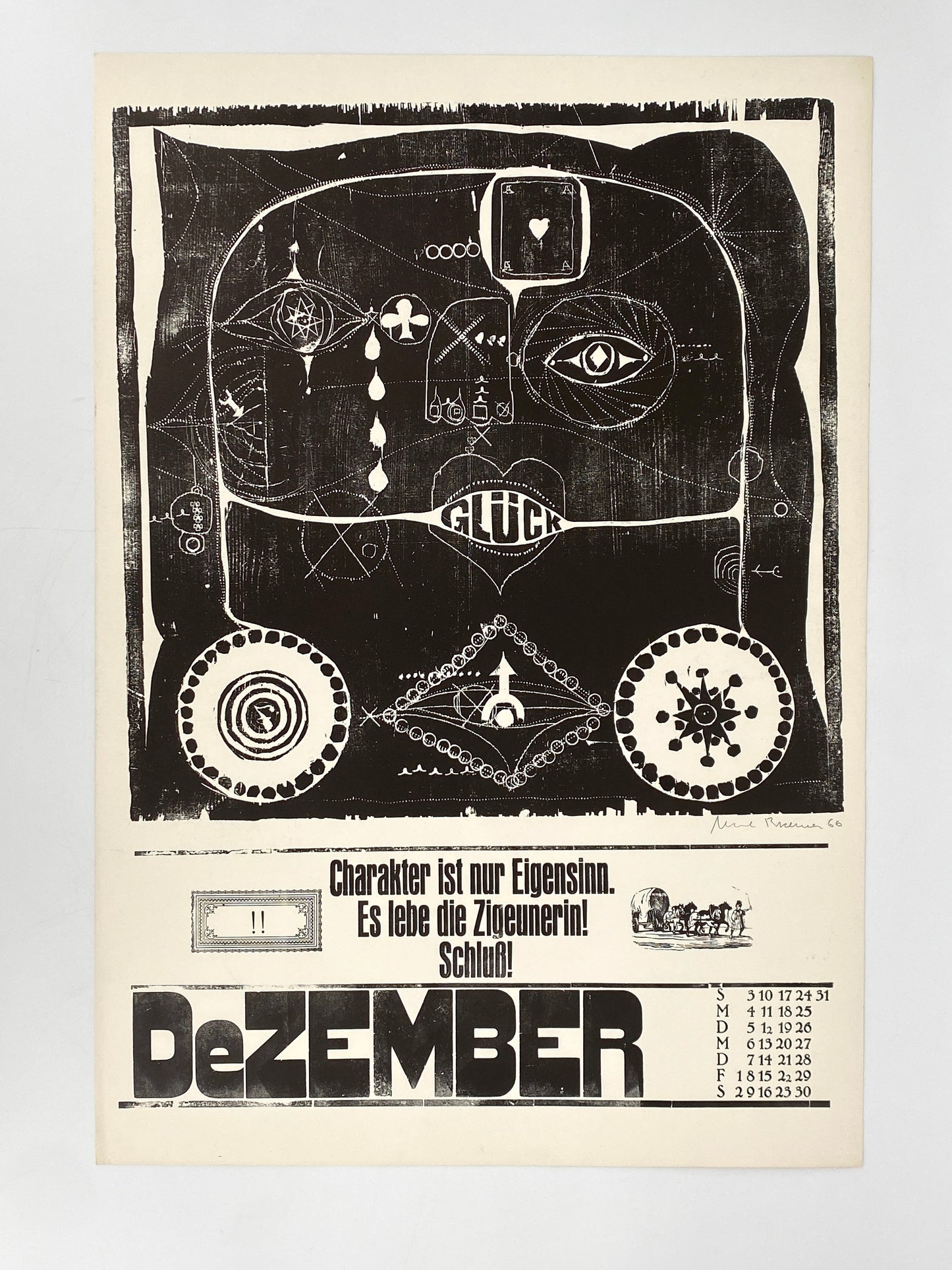 Signierte Holzschnittblätter des Bilderkalenders 1967 von Werkstatt Rixdorfer Drucke, Berlin