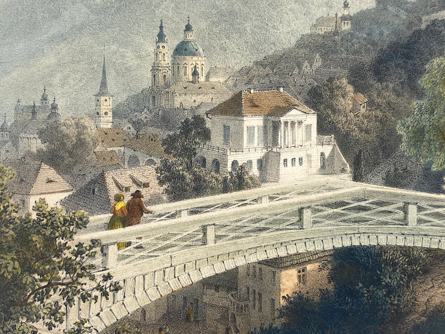 Antike, handkolorierte Lithografie "Prag, Hradschin" von August Carl Haun (1815–1894), 1850