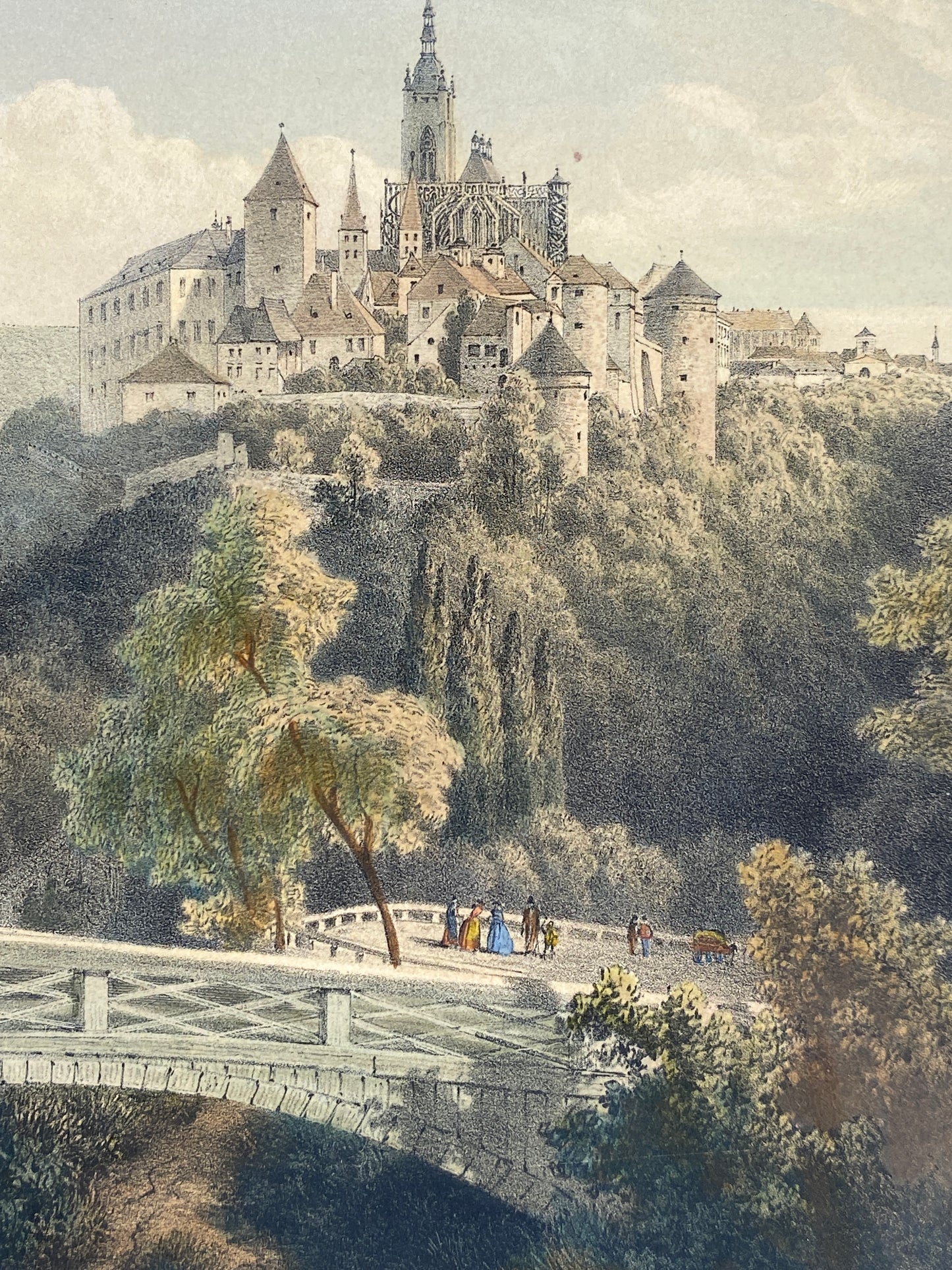 Antike, handkolorierte Lithografie "Prag, Hradschin" von August Carl Haun (1815–1894), 1850