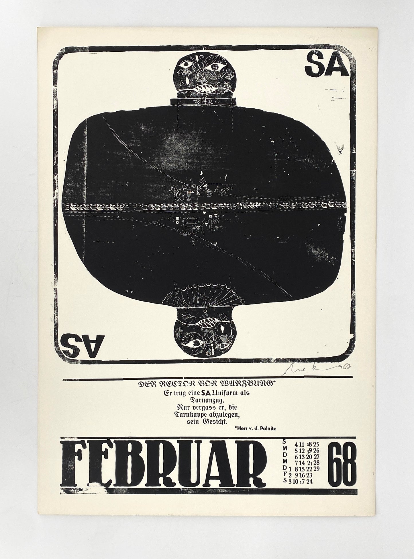 Signierte Holzschnittblätter des Bilderkalenders 1968 von Werkstatt Rixdorfer Drucke, im Stil der Pop Art