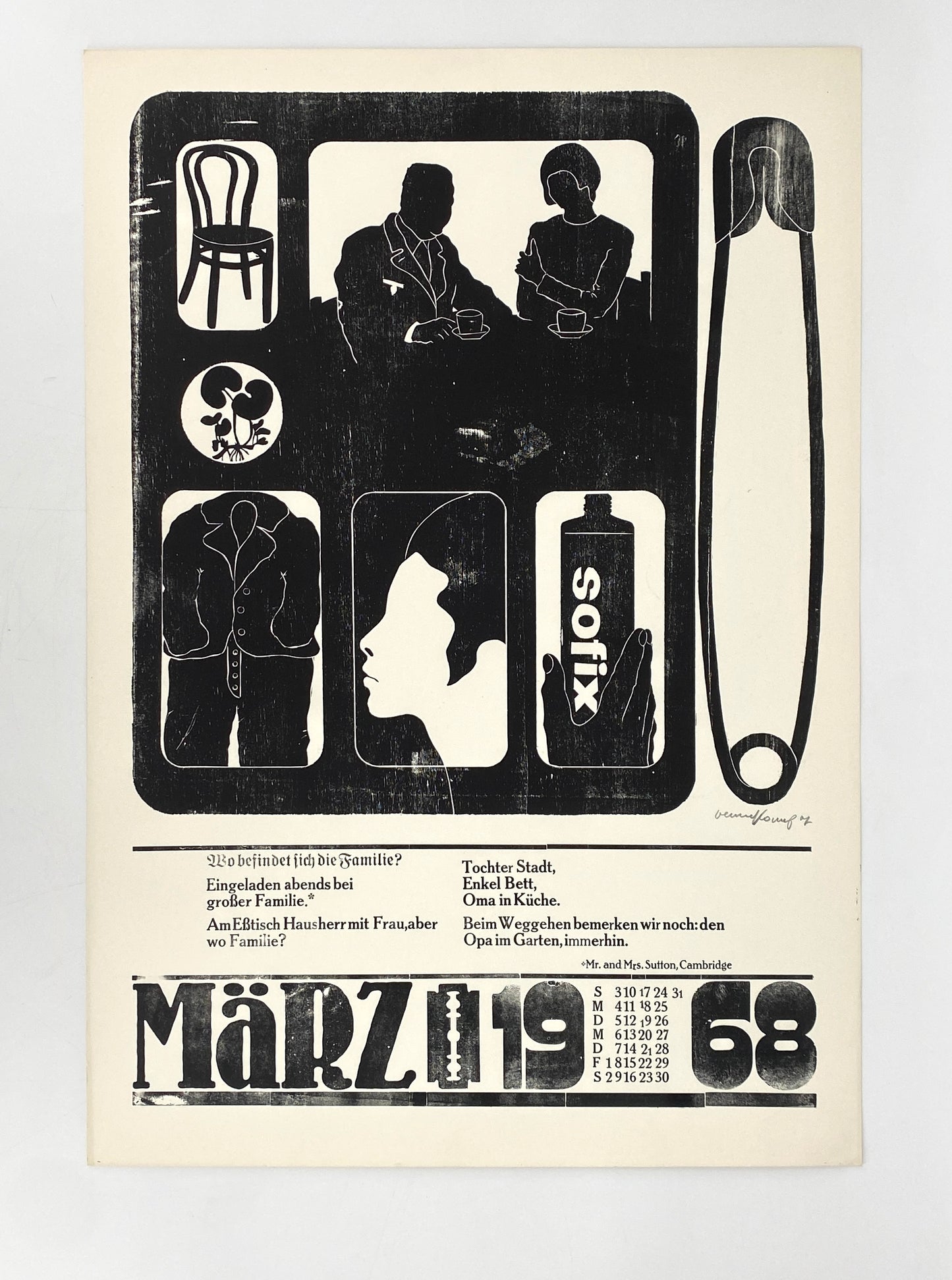 Signierte Holzschnittblätter des Bilderkalenders 1968 von Werkstatt Rixdorfer Drucke, im Stil der Pop Art