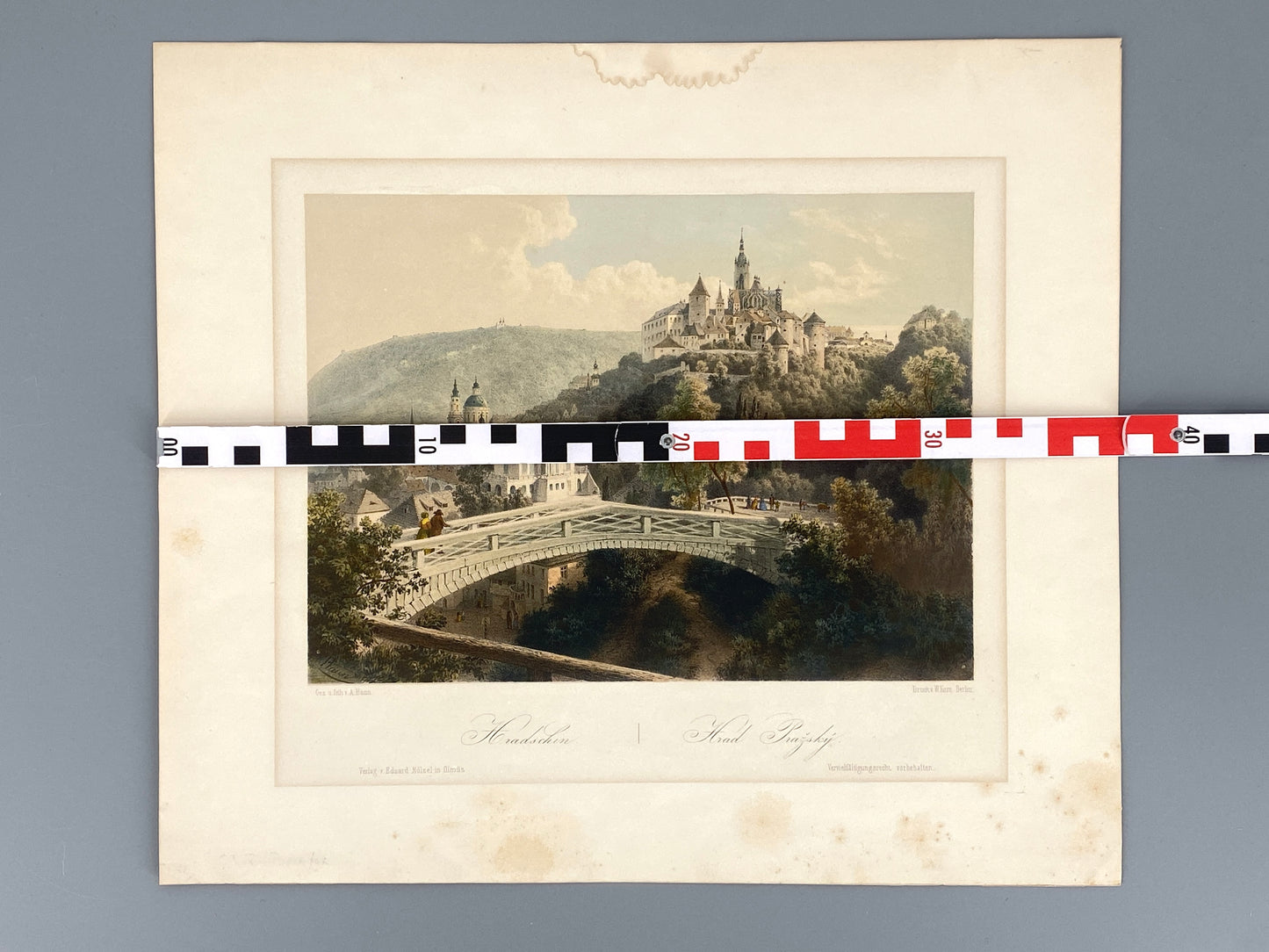 Antike, handkolorierte Lithografie "Prag, Hradschin" von August Carl Haun (1815–1894), 1850