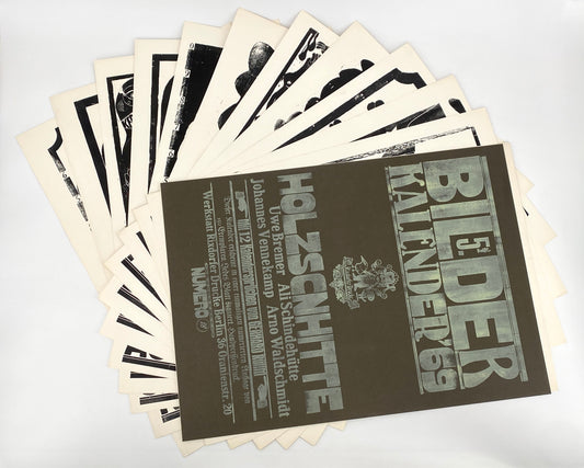 Signierte Holzschnittblätter des Bilderkalenders 1969 von Werkstatt Rixdorfer Drucke, Berlin