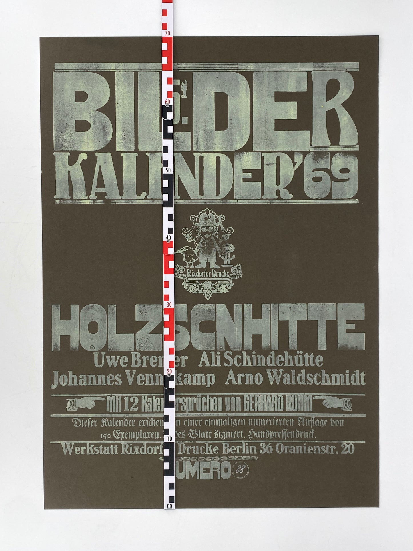 Signierte Holzschnittblätter des Bilderkalenders 1969 von Werkstatt Rixdorfer Drucke, Berlin