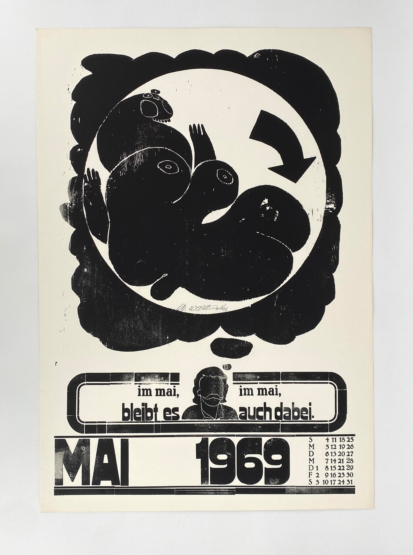 Signierte Holzschnittblätter des Bilderkalenders 1969 von Werkstatt Rixdorfer Drucke, Berlin