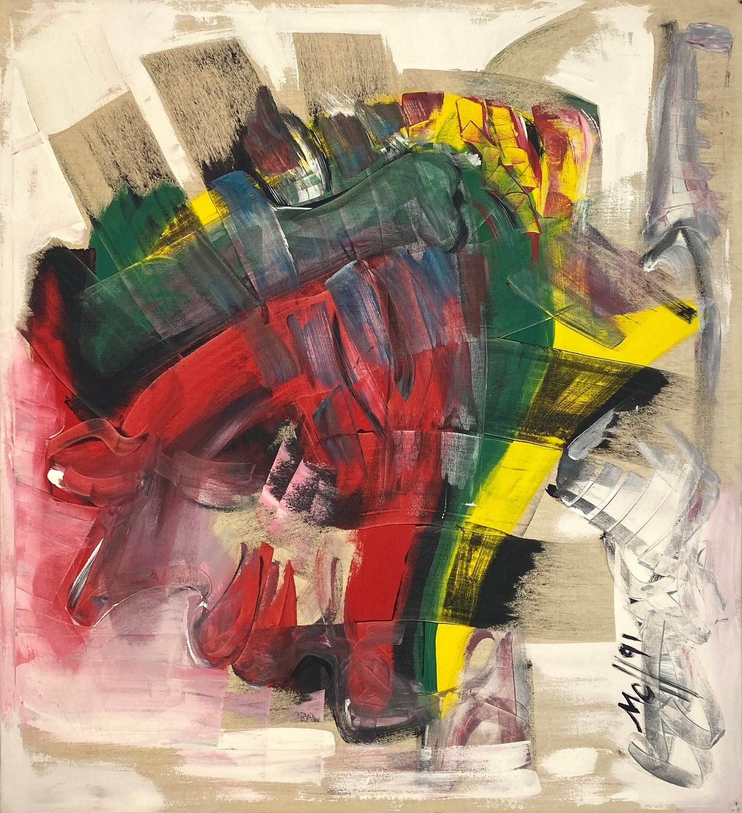 Expressives Acrylgemälde auf Leinwand aus dem Jahr 1991, signiert