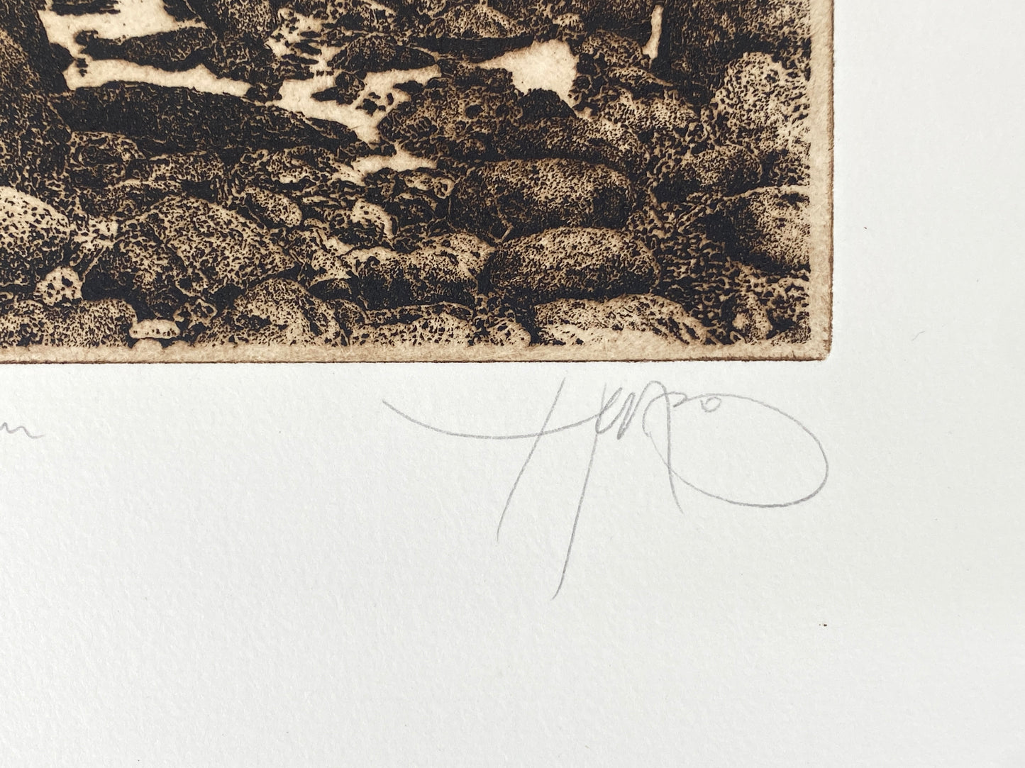 Detailreche Radierung "Auf den Steinen" mit Plattenton von Walter Herzog, handsigniert, nummeriert