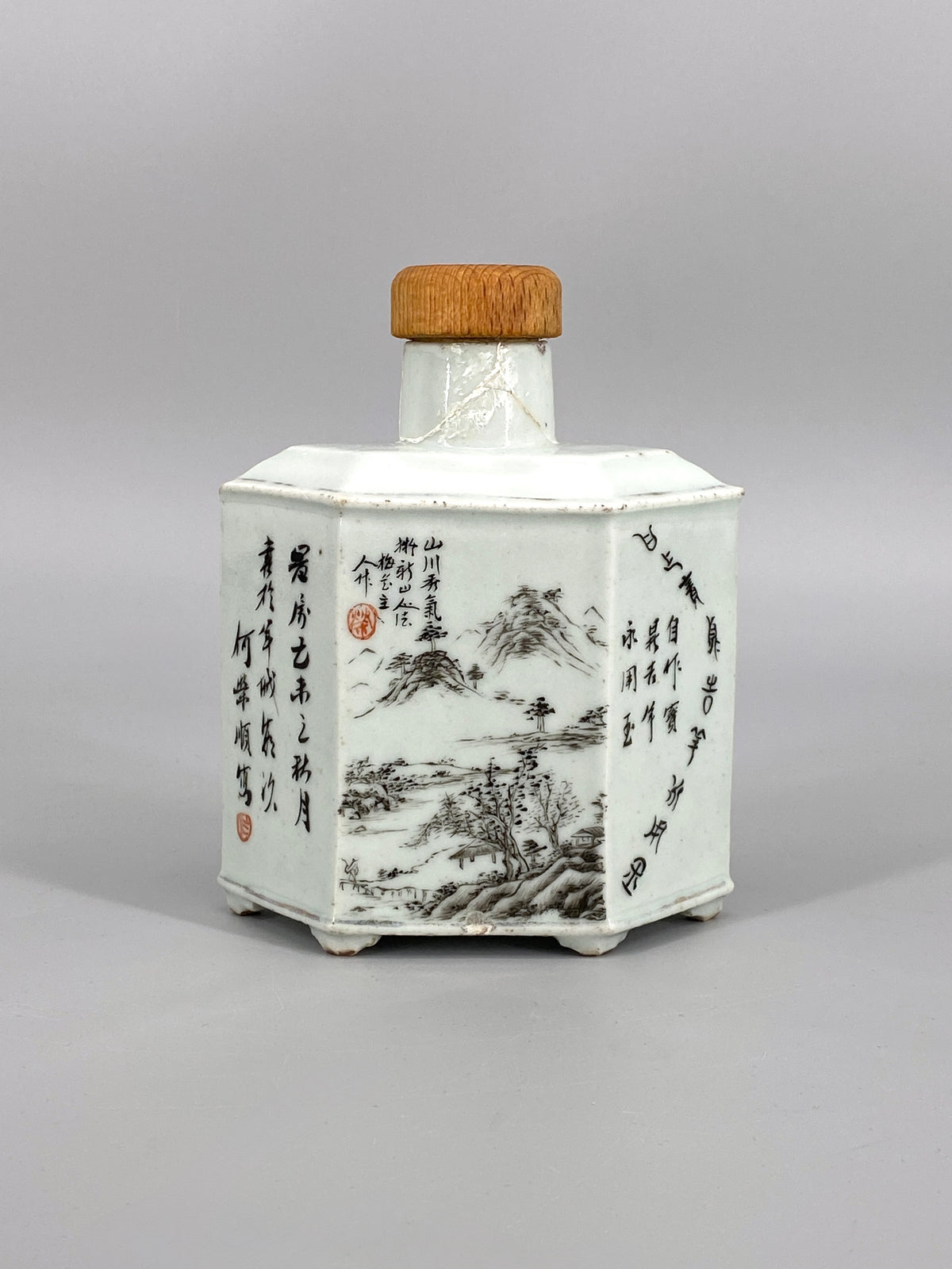 antike handbemalte Teedose, China, 18/19. Jahrhundert
