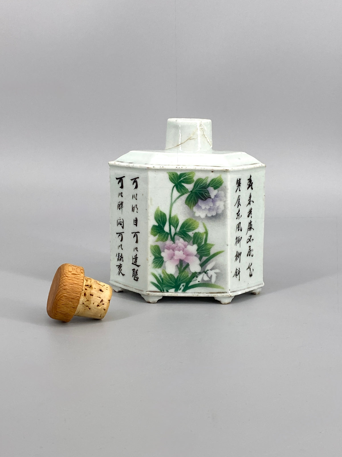 antike handbemalte Teedose, China, 18/19. Jahrhundert