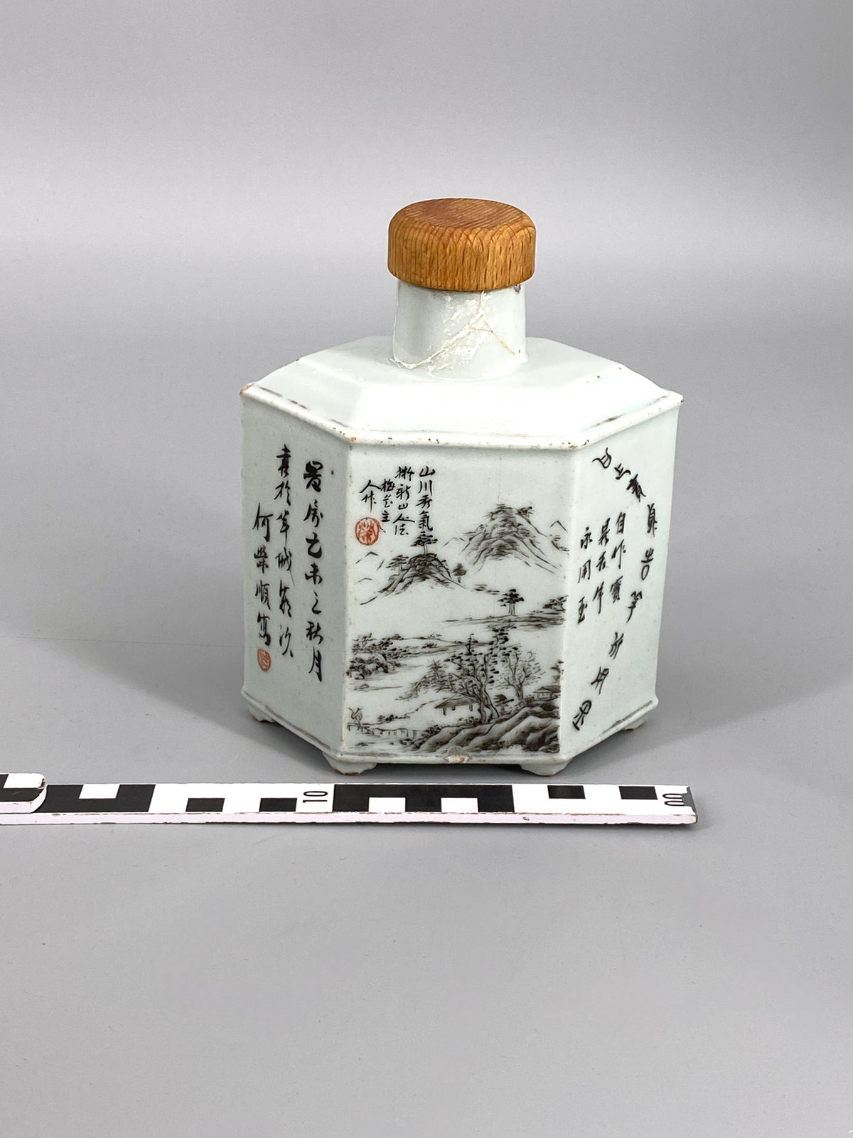 antike handbemalte Teedose, China, 18/19. Jahrhundert