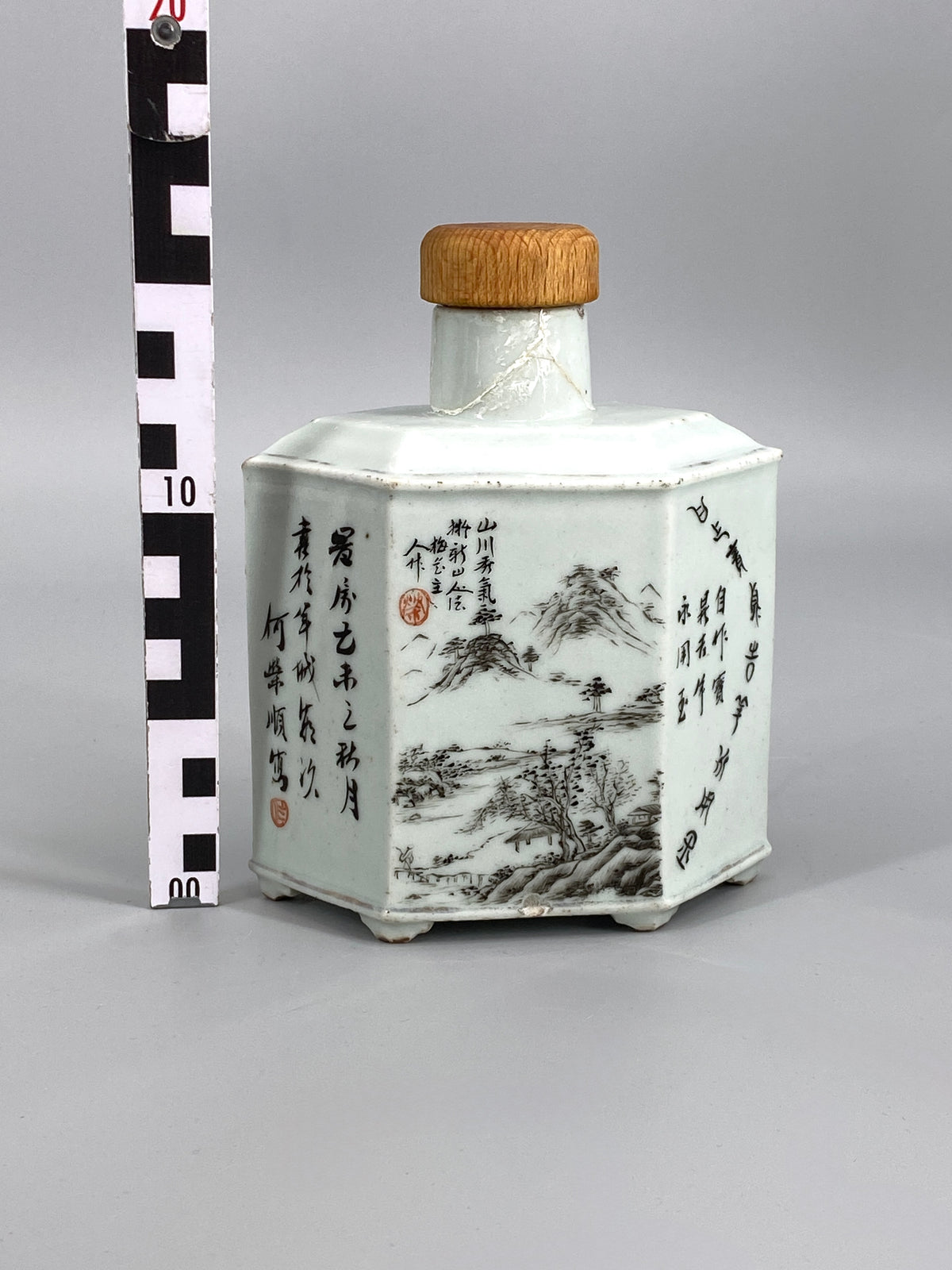 antike handbemalte Teedose, China, 18/19. Jahrhundert