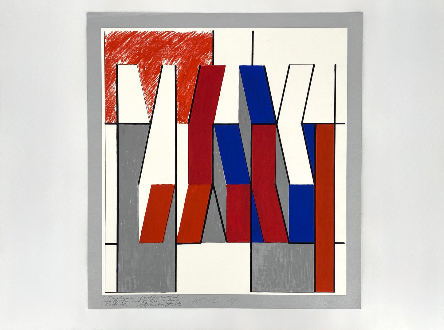 Handsignierter und nummerierter Farbsiebdruck "85/1" mit Widmung von Otto Herbert Hajek (1927–2005), 1985