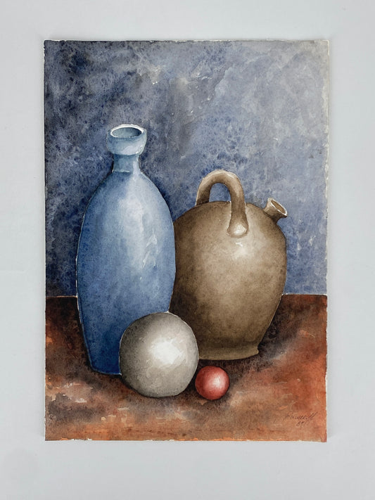 Handsigniertes Aquarell "Rote Kugel" von Marianne Kollhoff, 1989