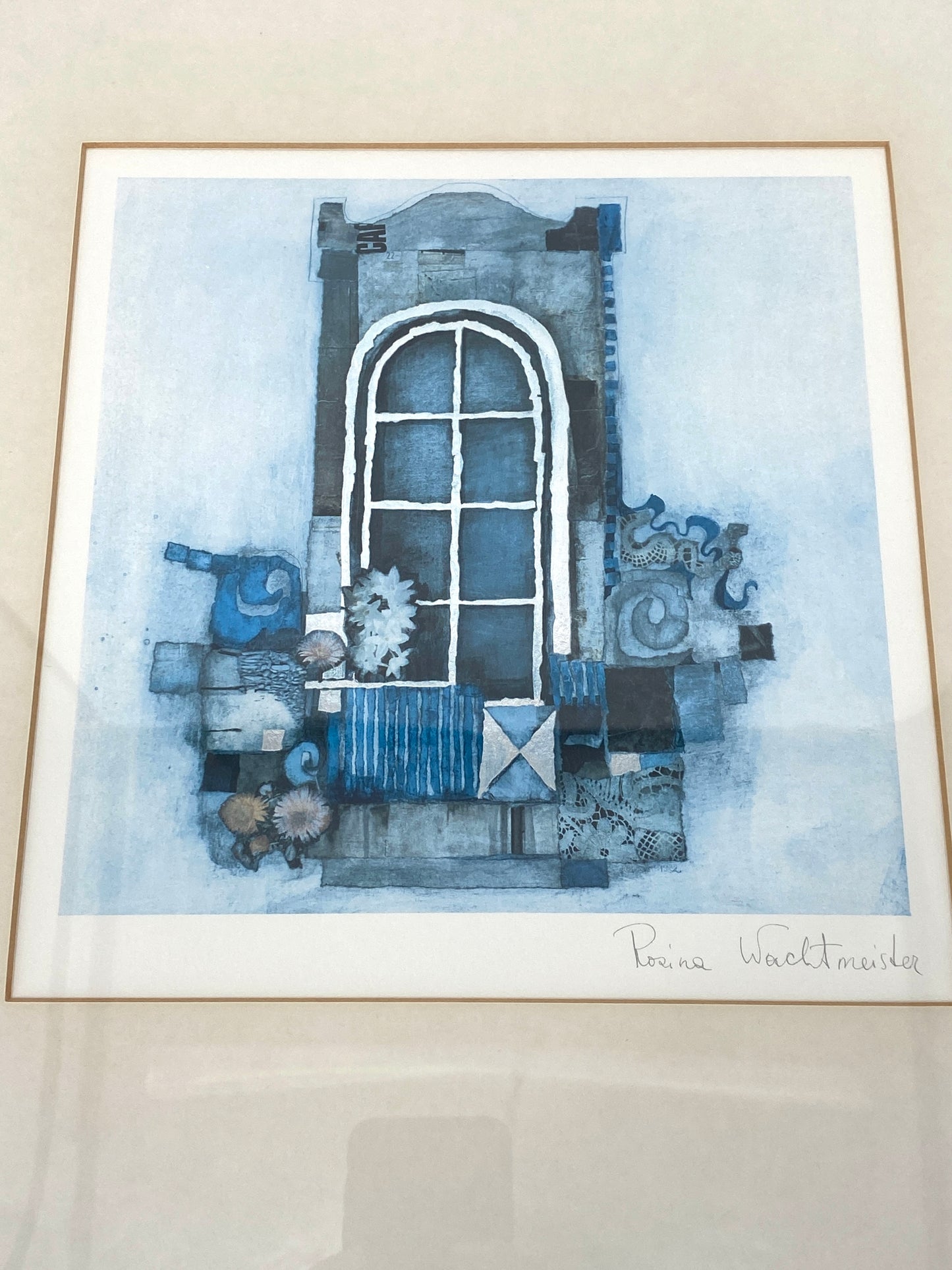 Hochwertiger Offsetdruck mit Überdruck in Silber von Rosina Wachtmeister, 80er, gerahmt