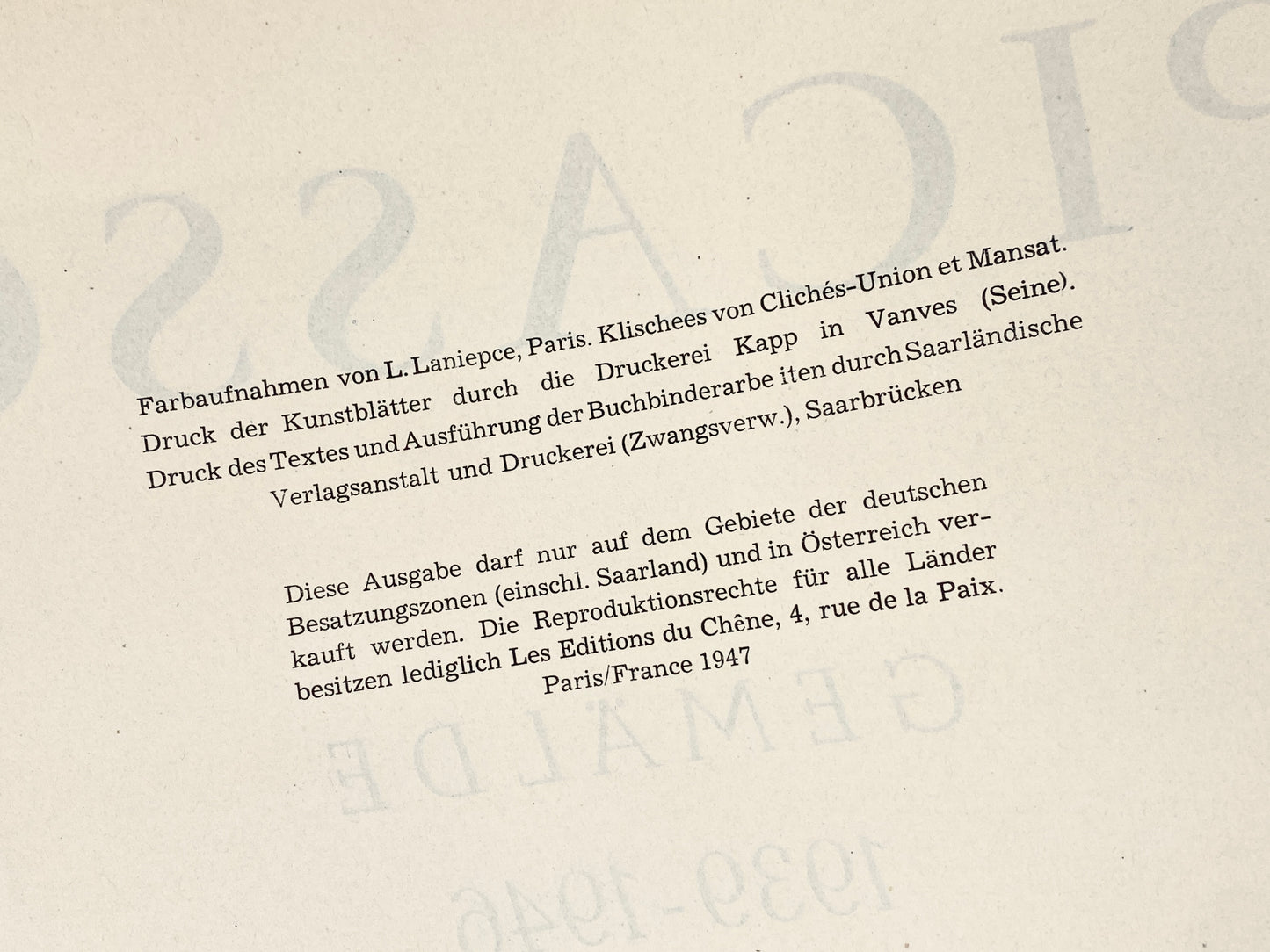 Mappe "Picasso. Gemälde 1939–1946" mit 15 losen Tafeln aus dem Jahr 1947, Ausgabe für die Besatzungszonen