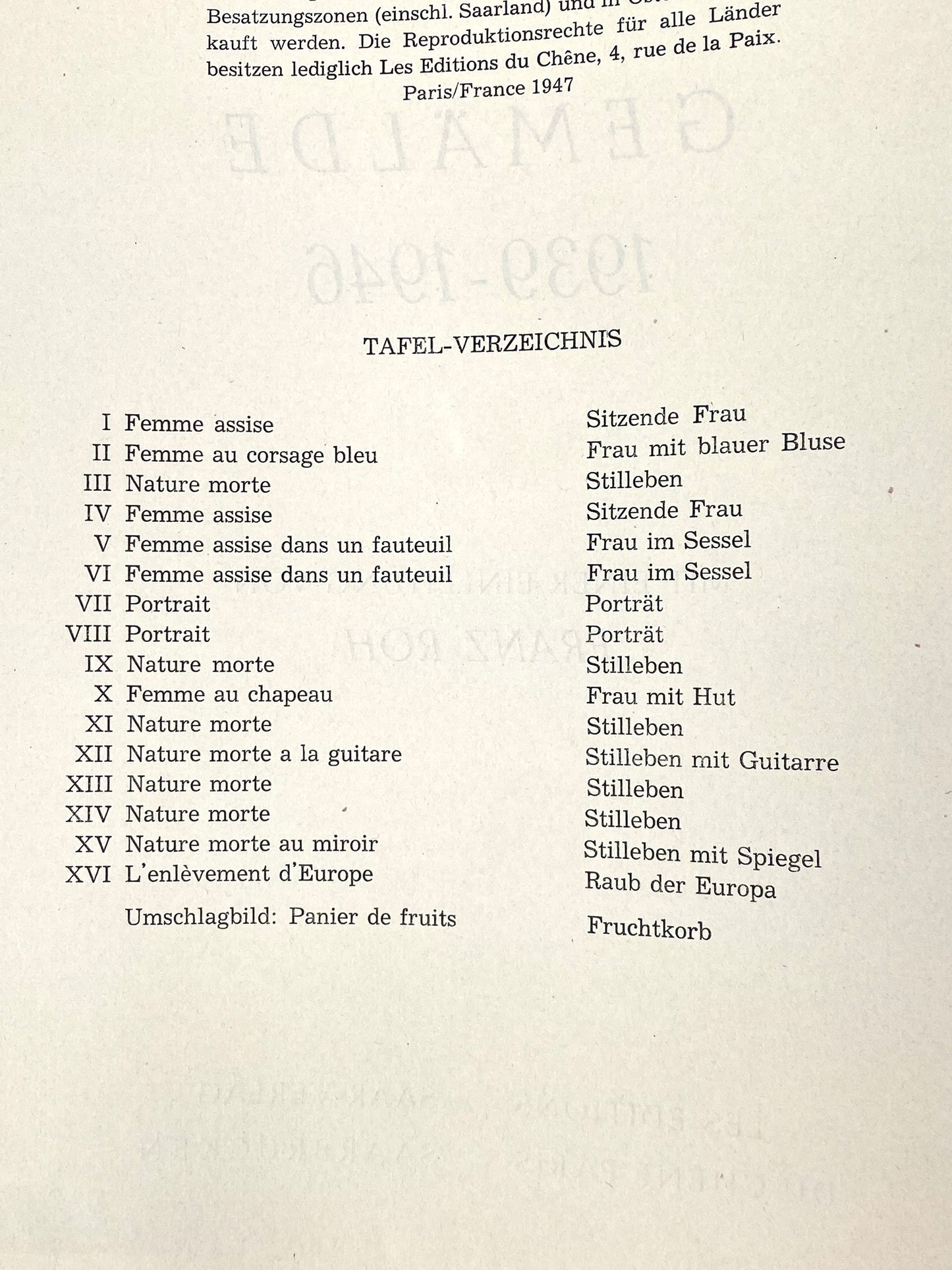 Mappe "Picasso. Gemälde 1939–1946" mit 15 losen Tafeln aus dem Jahr 1947, Ausgabe für die Besatzungszonen